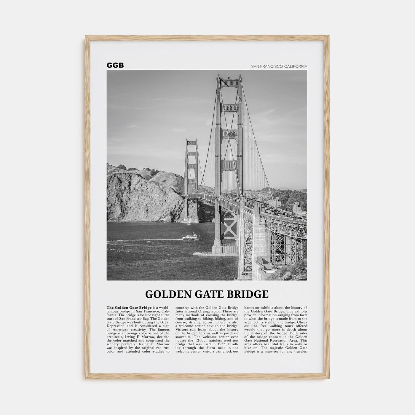 Golden Gate Bridge Travel B&W Poster