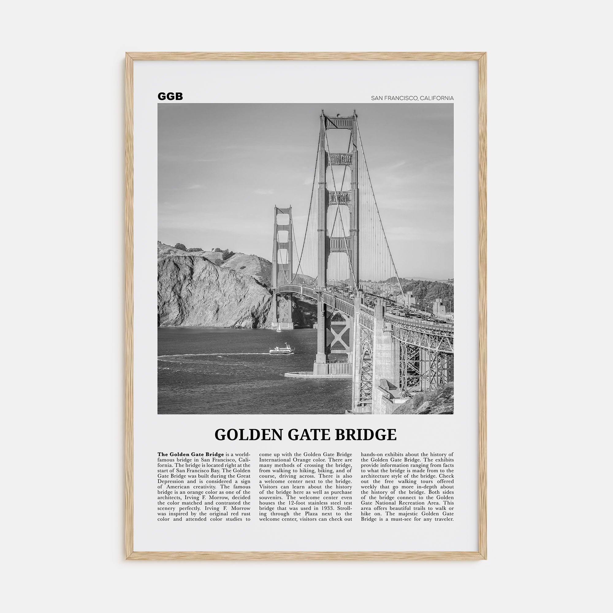 Golden Gate Bridge Travel B&W Poster