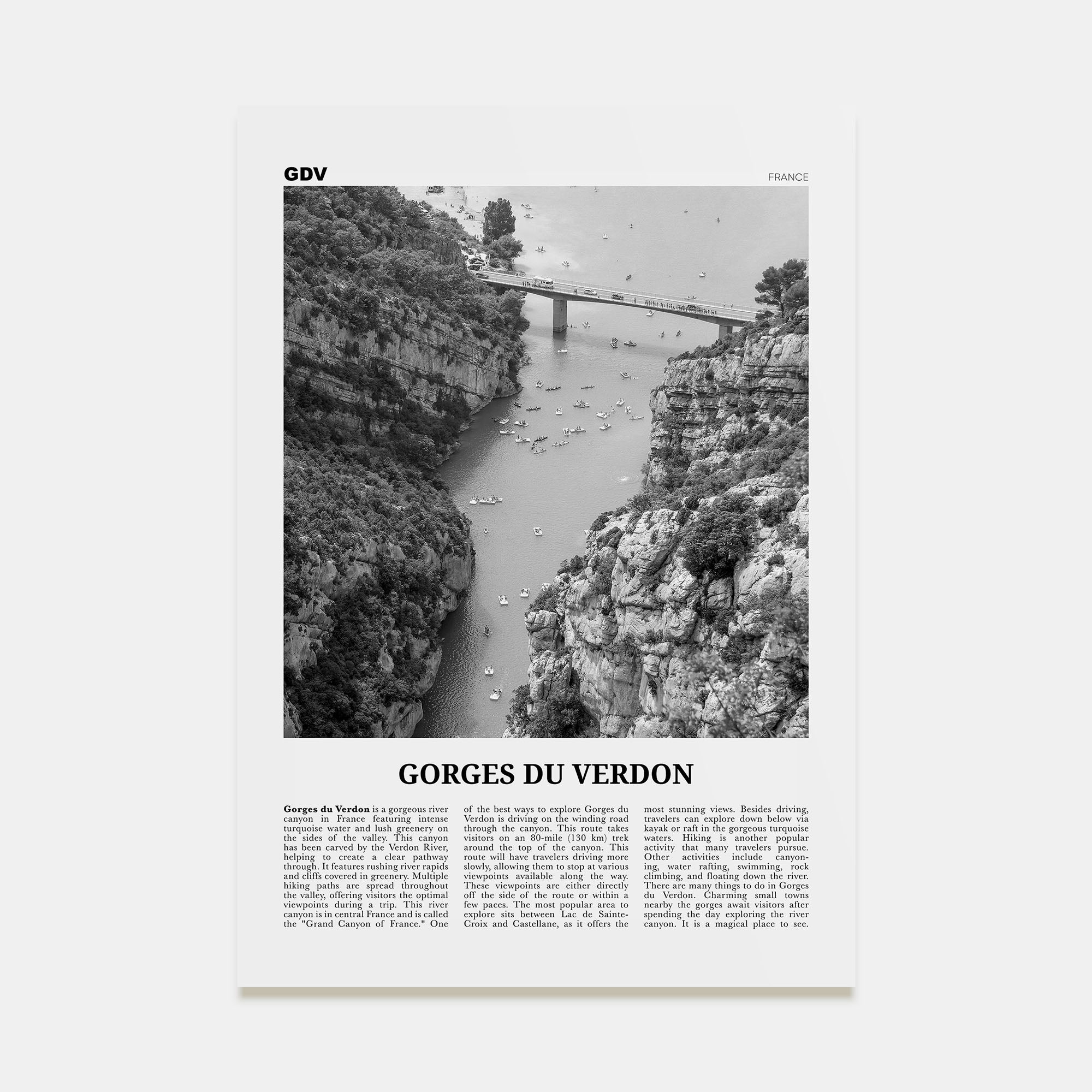 Gorges du Verdon Travel B&W Poster