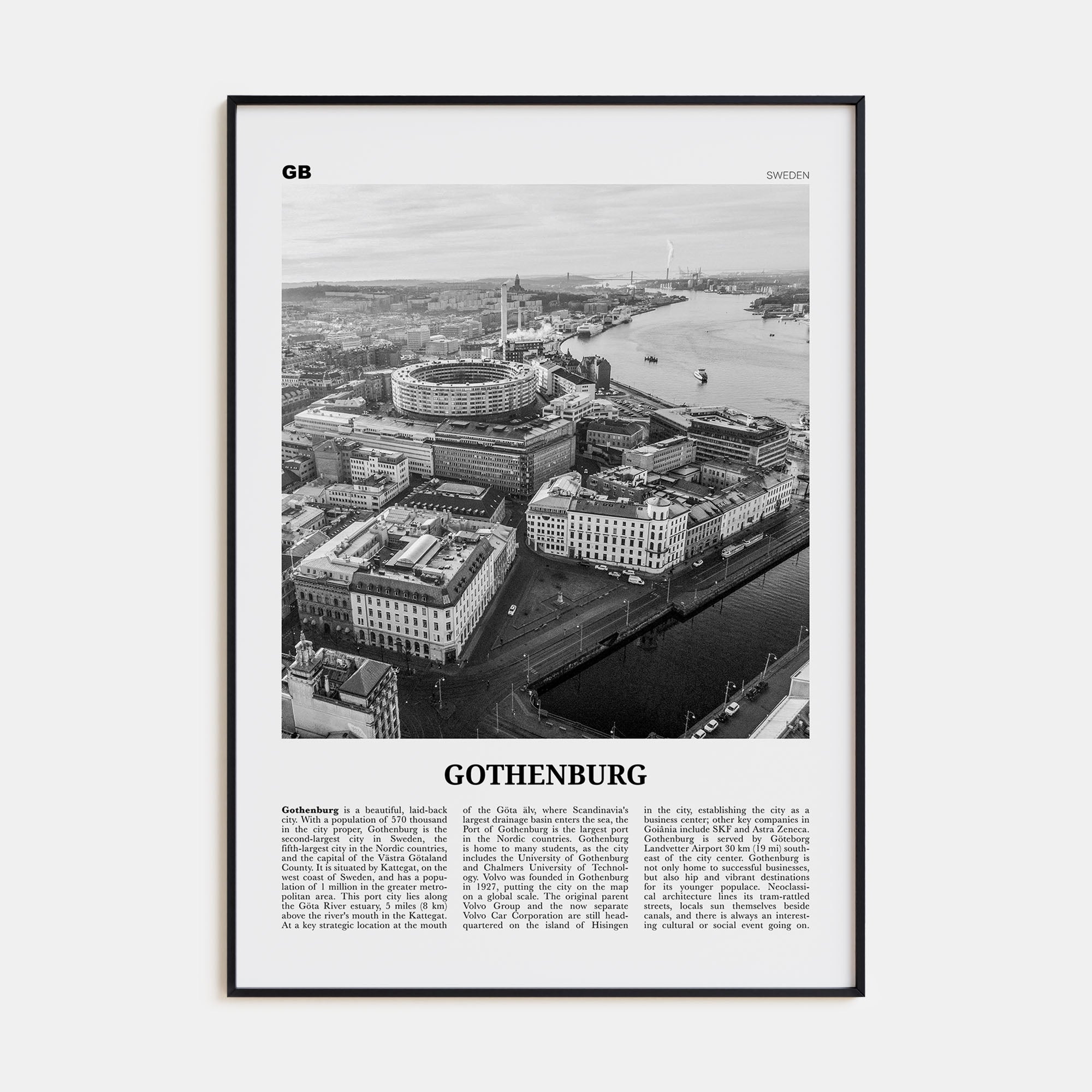 Gothenburg Travel B&W Poster