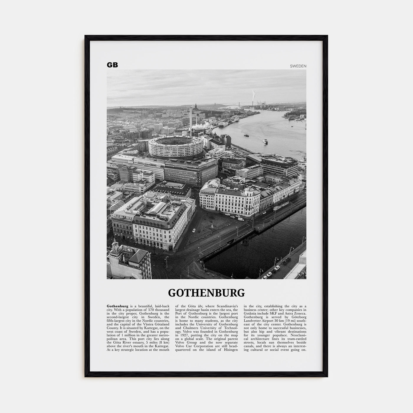 Gothenburg Travel B&W Poster