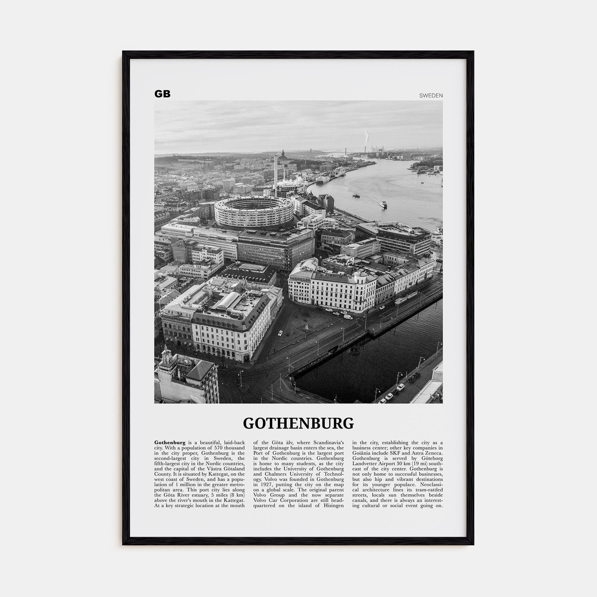 Gothenburg Travel B&W Poster