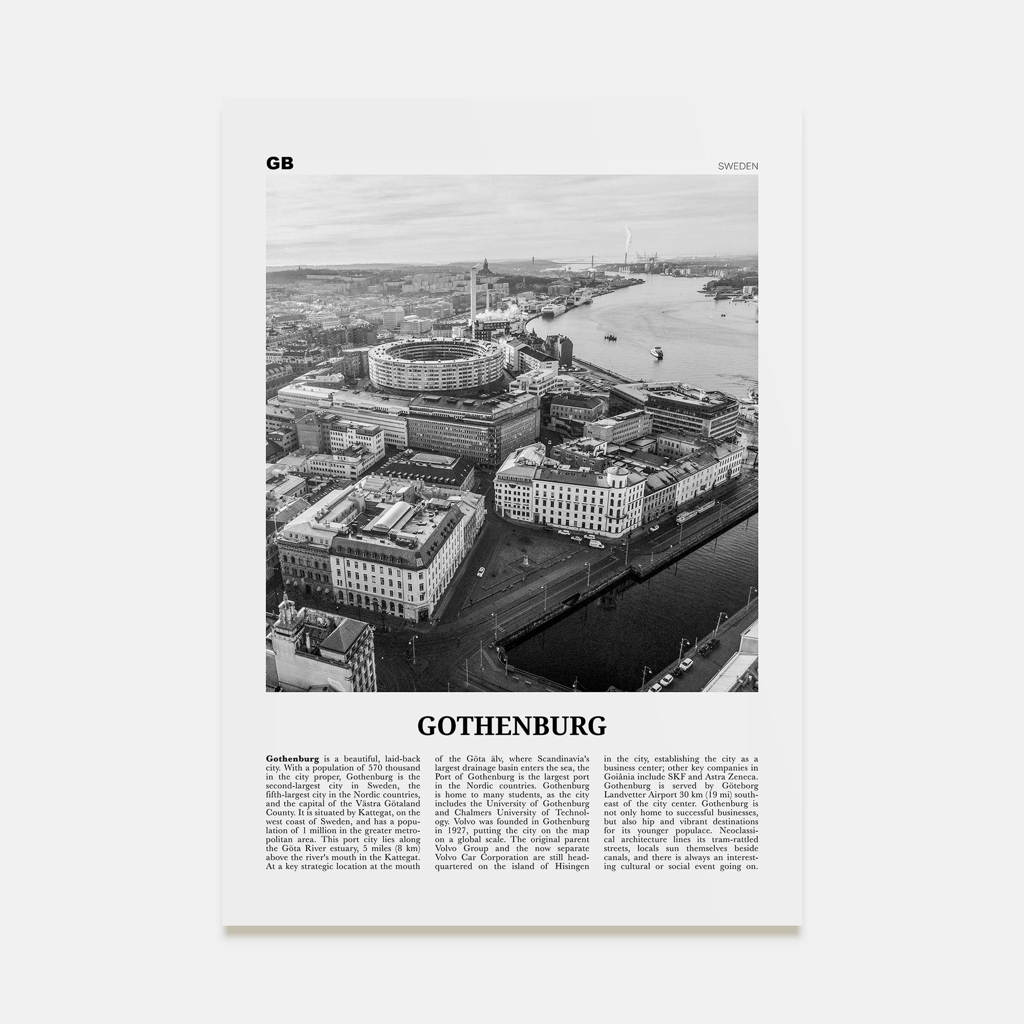 Gothenburg Travel B&W Poster