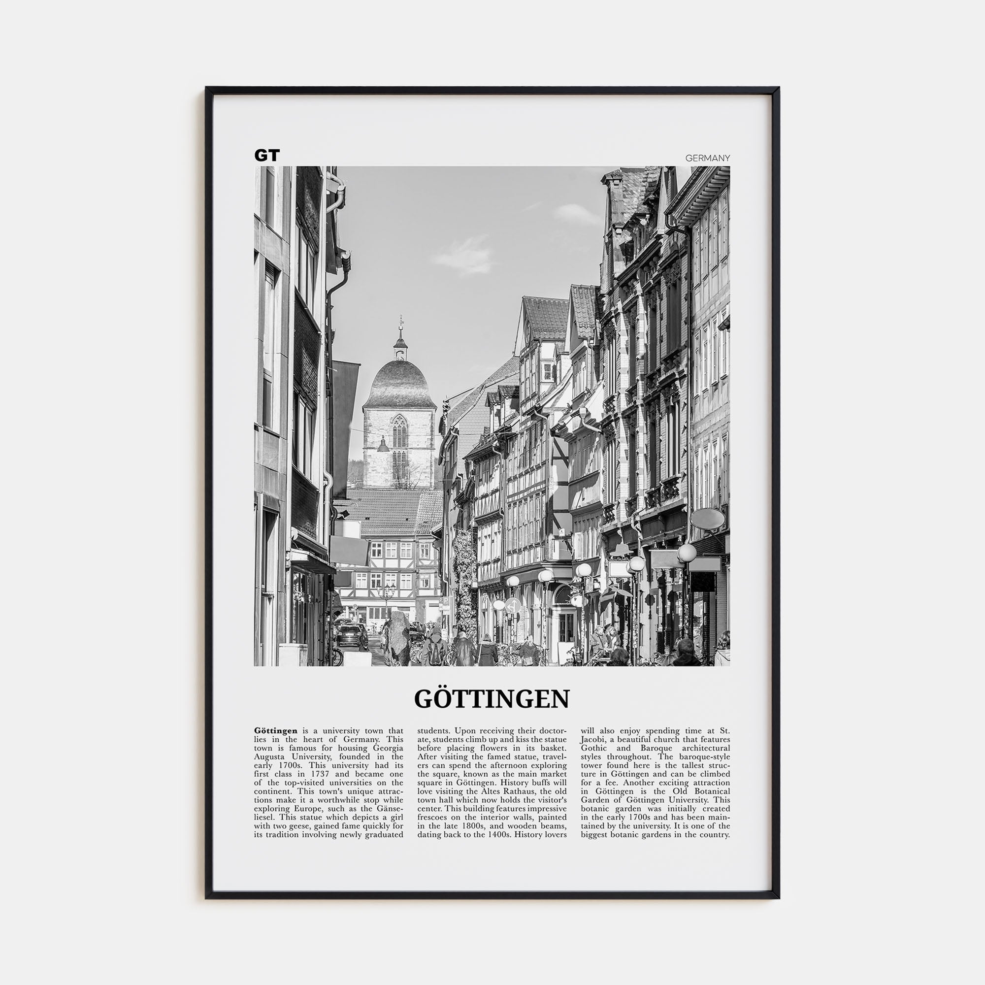 Göttingen Travel B&W Poster