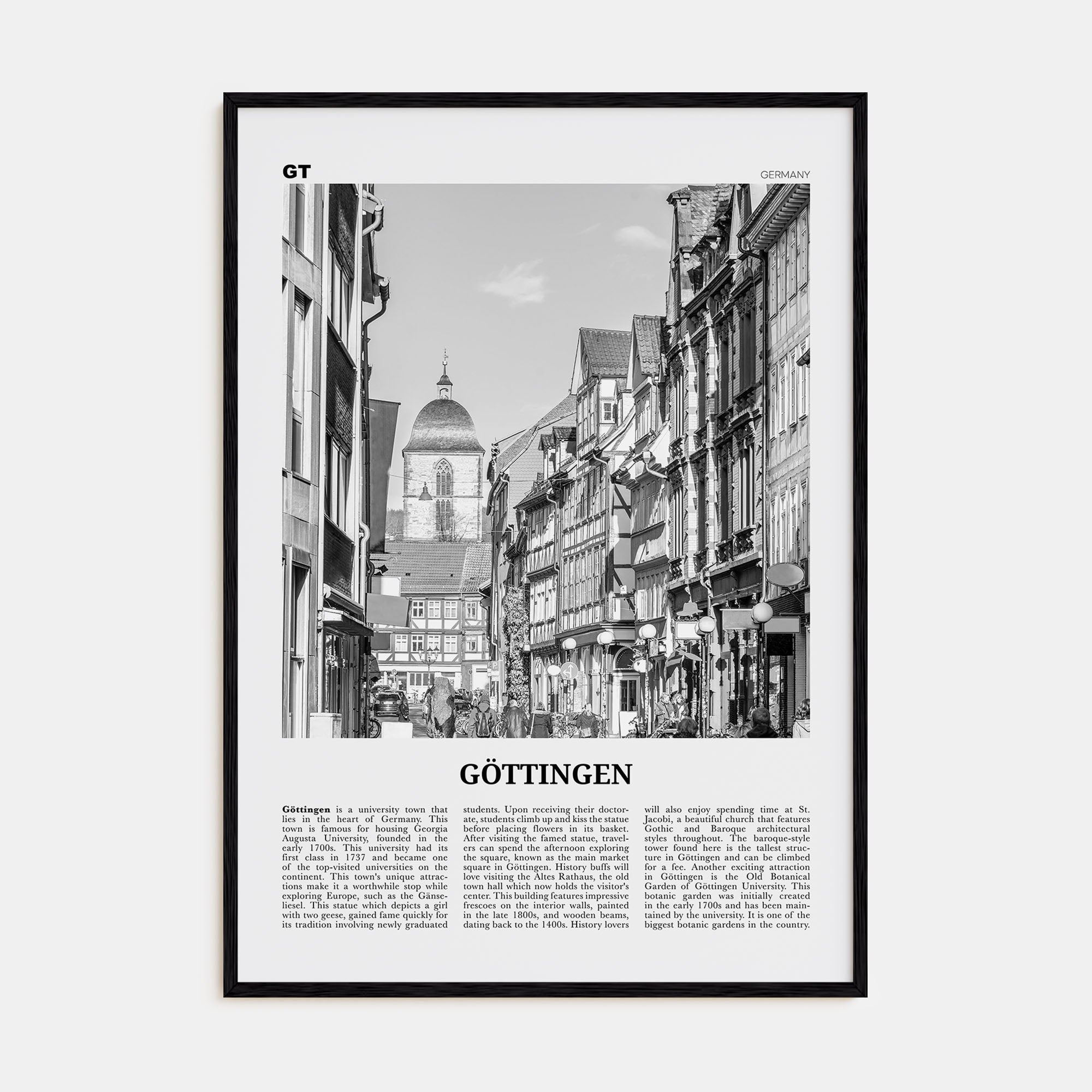 Göttingen Travel B&W Poster