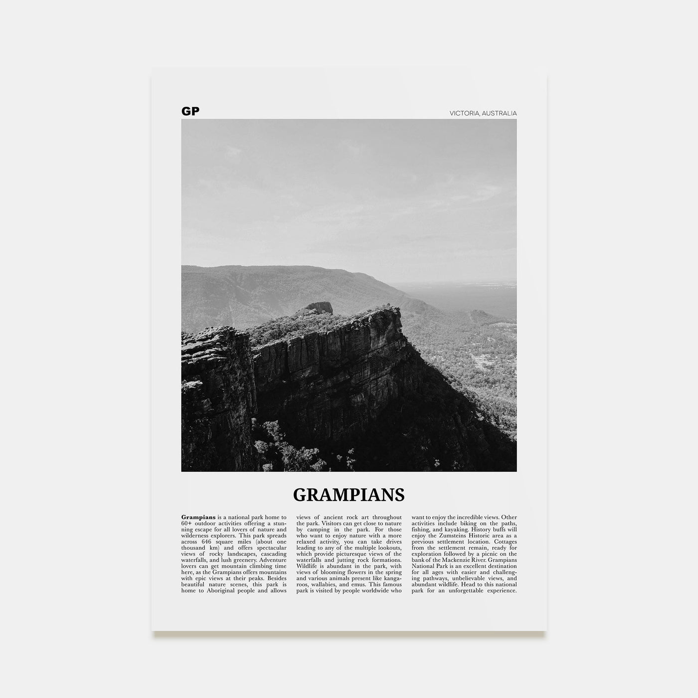 Grampians National Park Travel B&W Poster