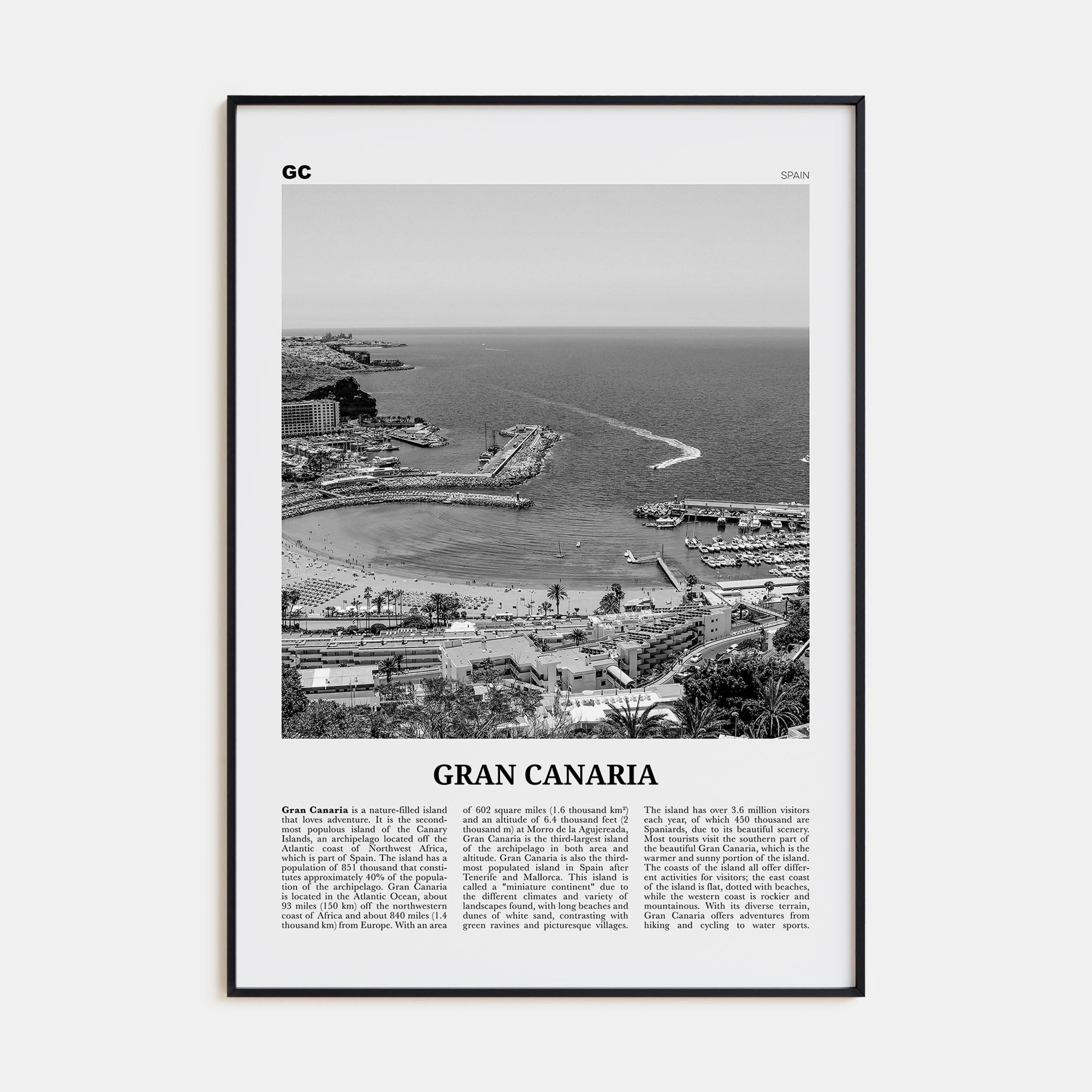 Gran Canaria Travel B&W Poster