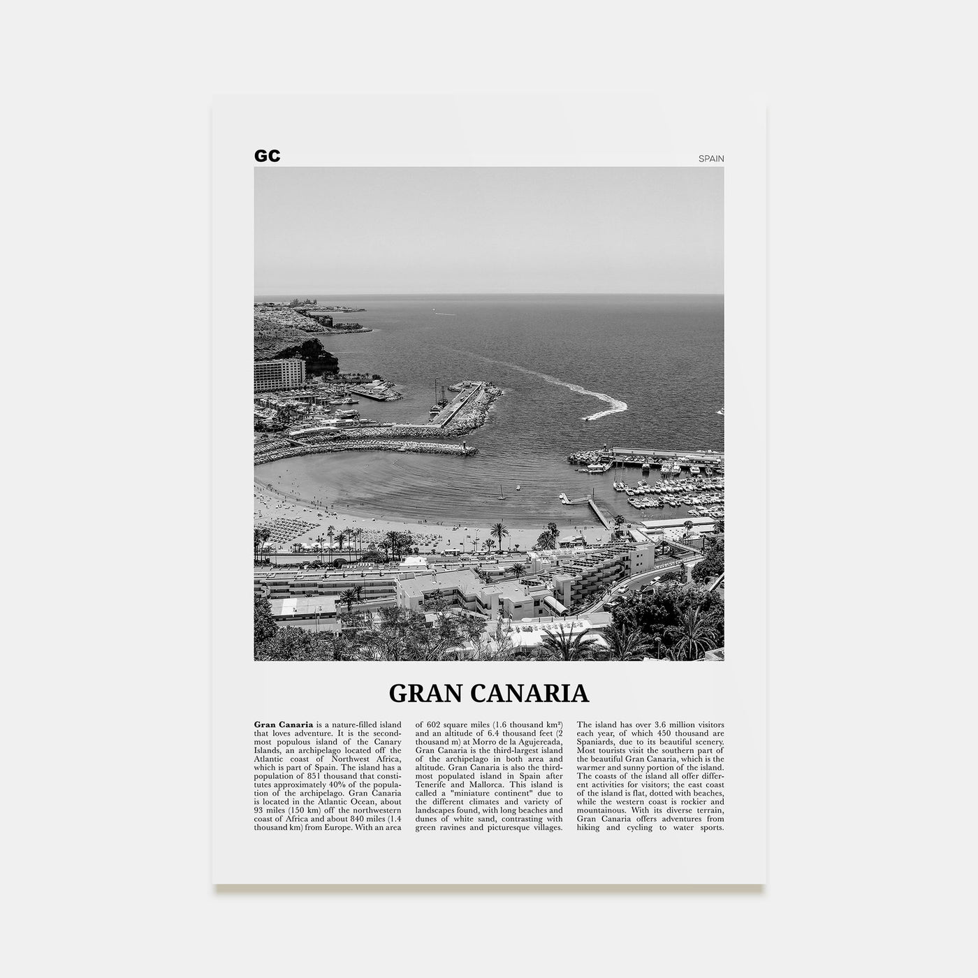 Gran Canaria Travel B&W Poster
