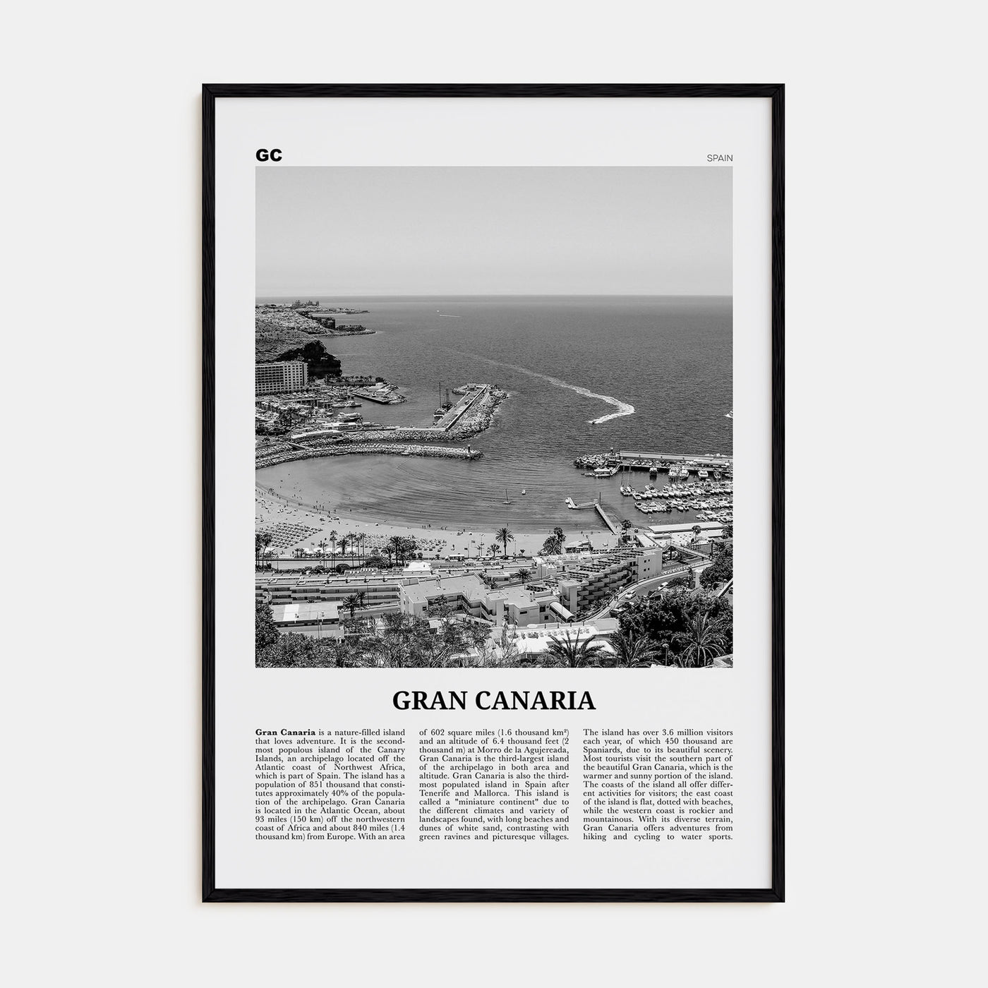 Gran Canaria Travel B&W Poster