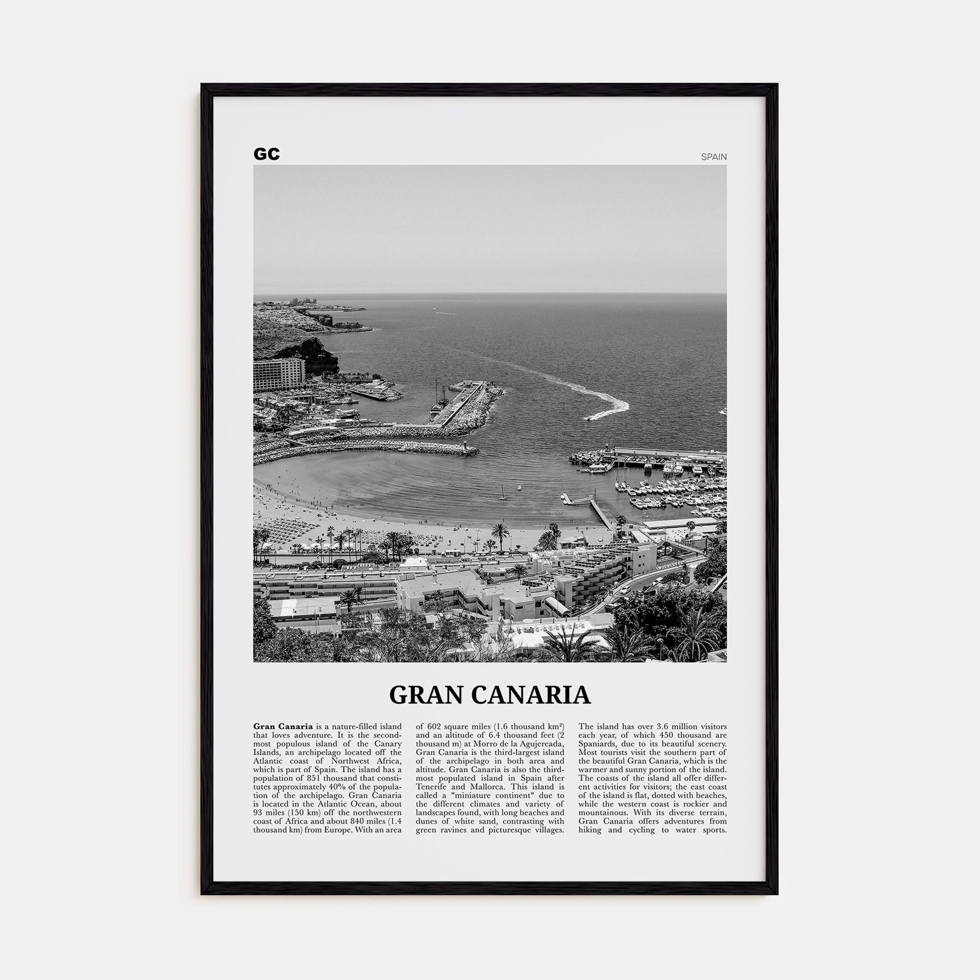 Gran Canaria Travel B&W Poster