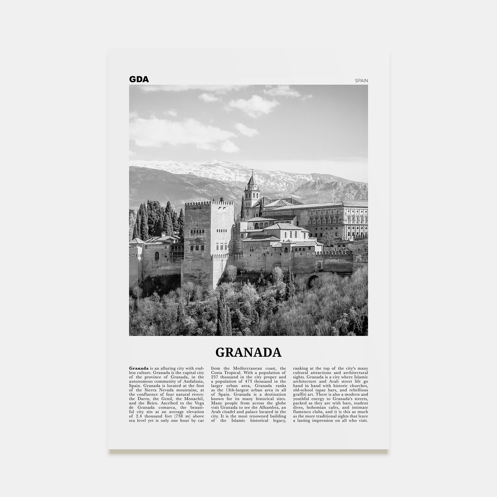 Granada Travel B&W No 2 Poster