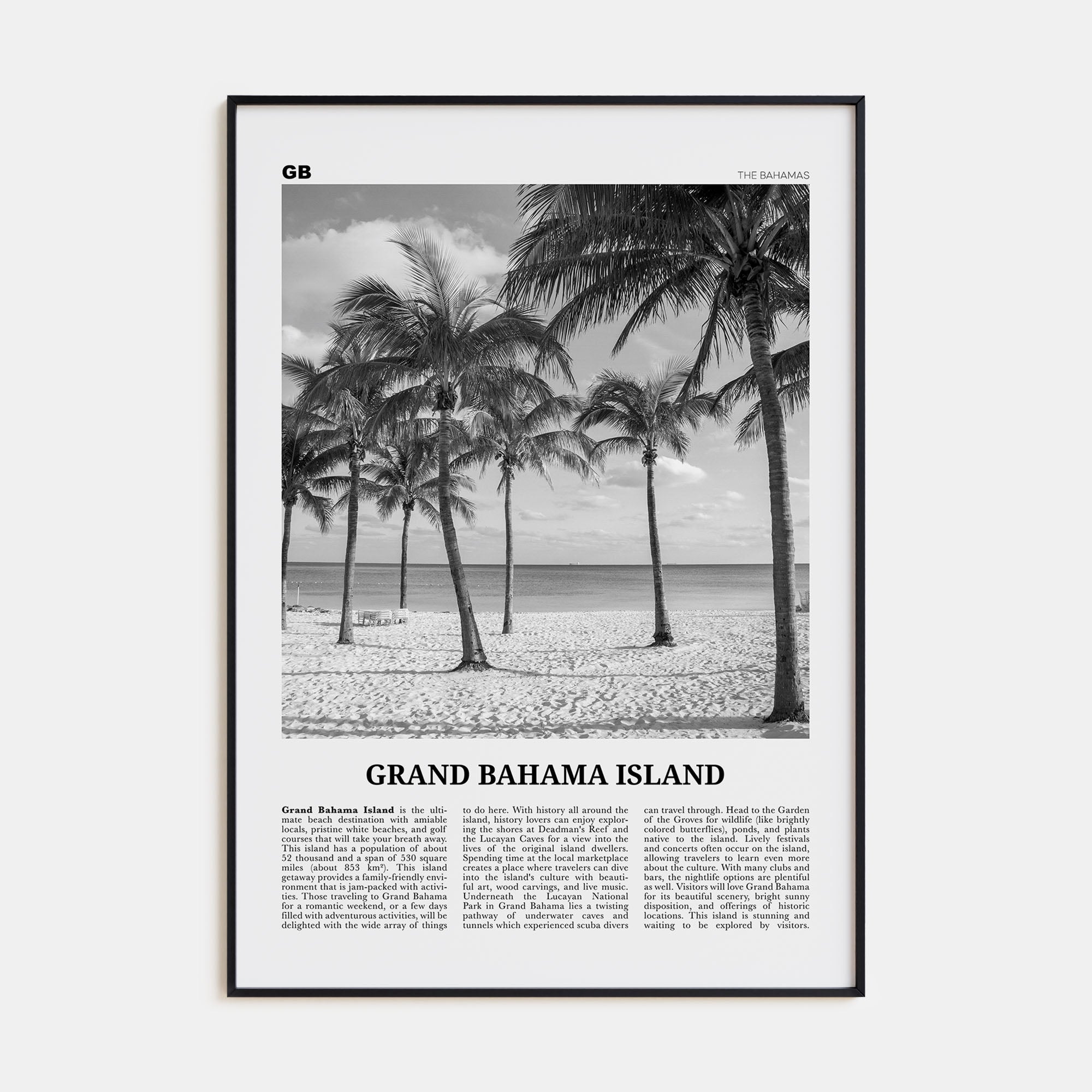 Grand Bahama Island Travel B&W Poster