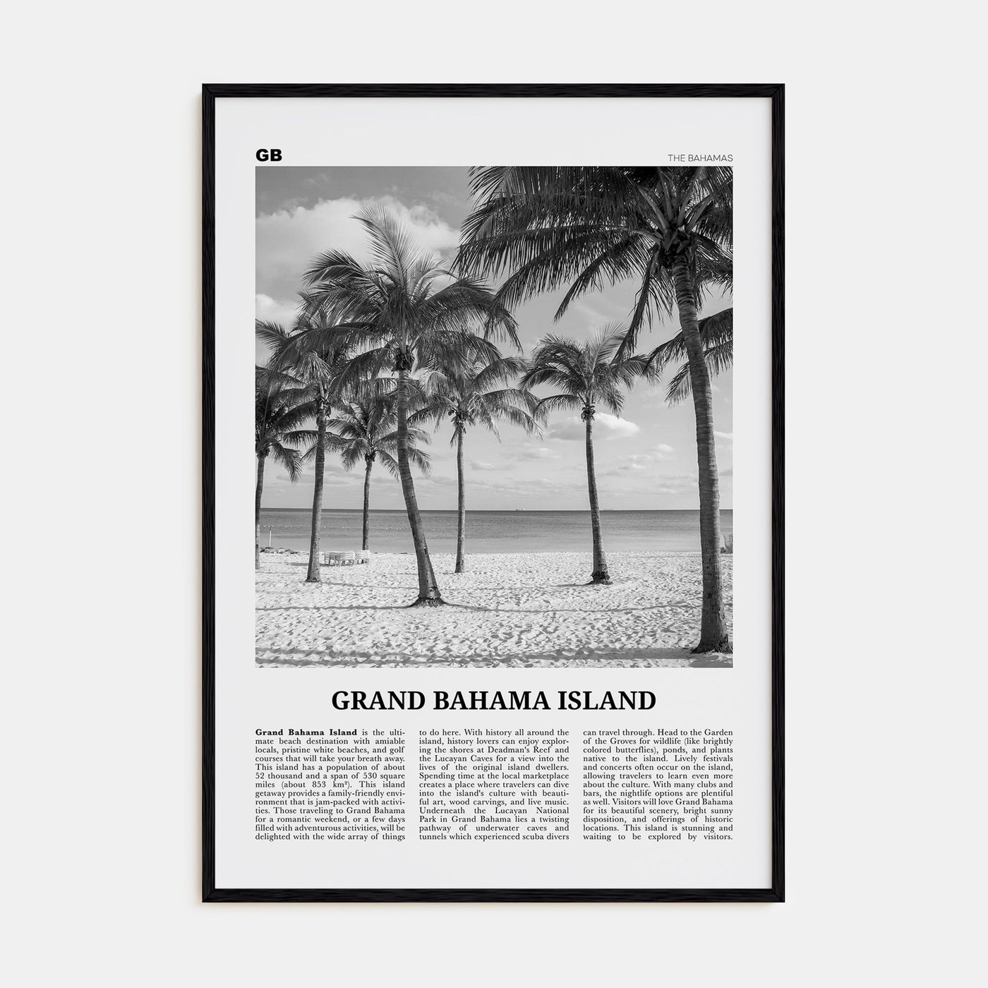Grand Bahama Island Travel B&W Poster