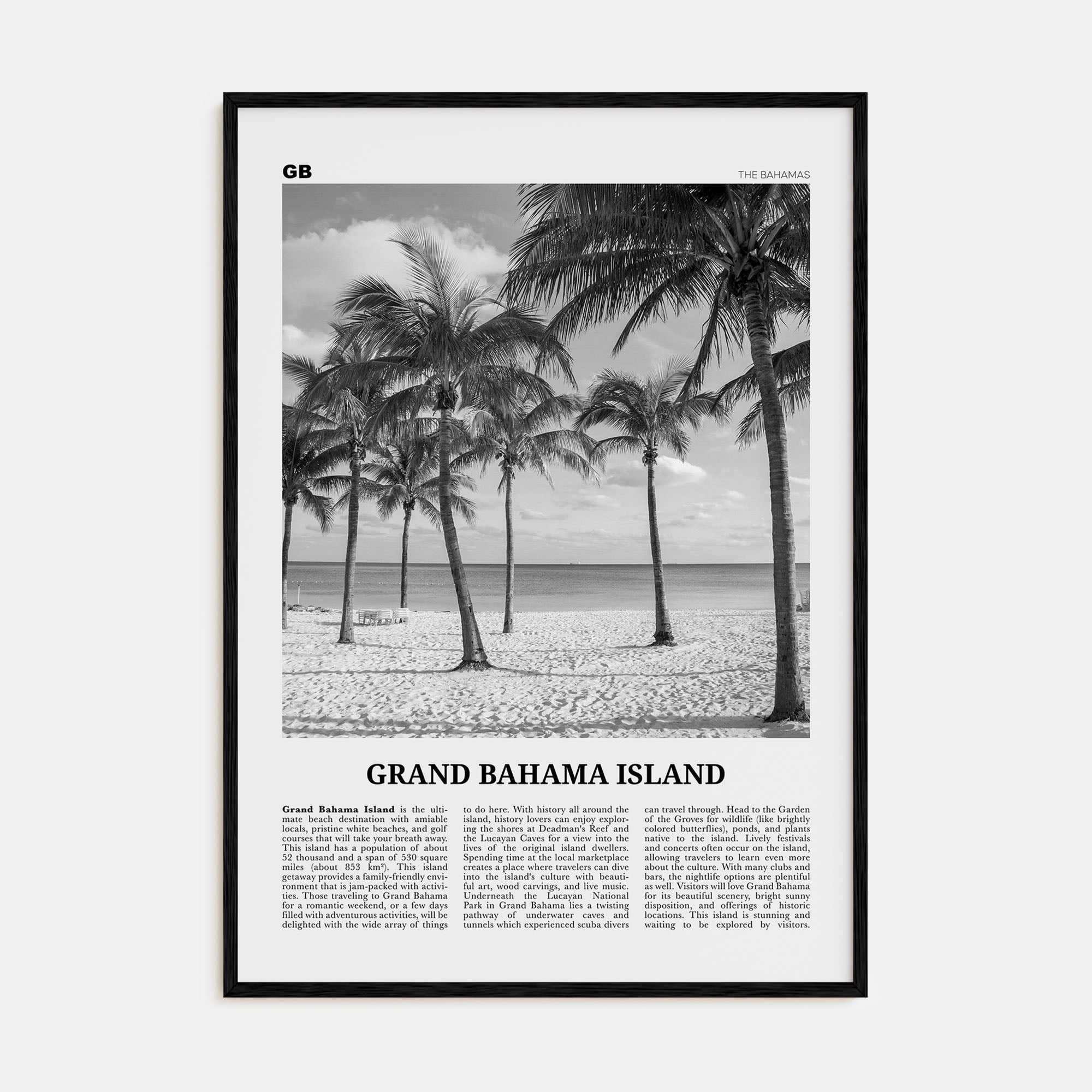 Grand Bahama Island Travel B&W Poster