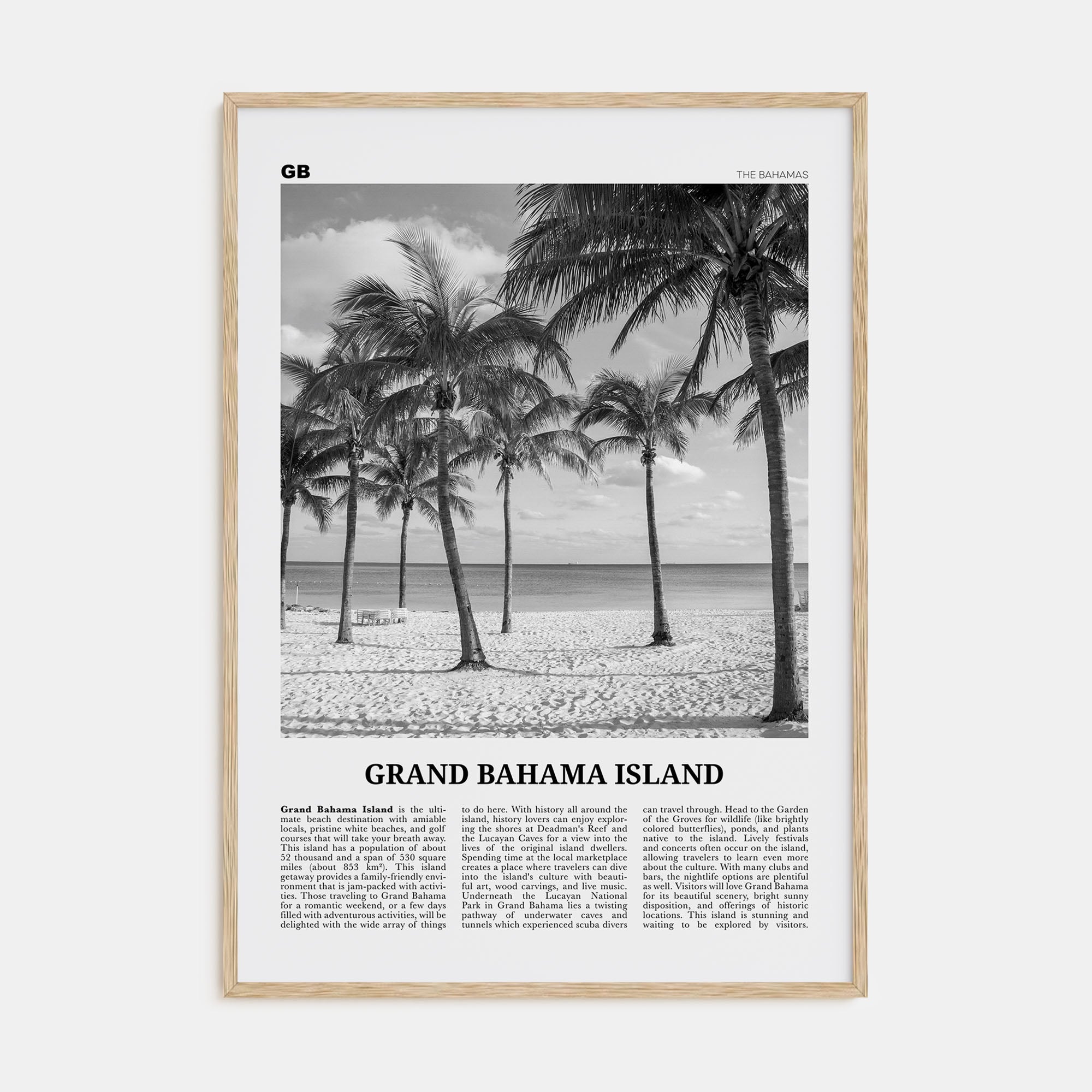 Grand Bahama Island Travel B&W Poster