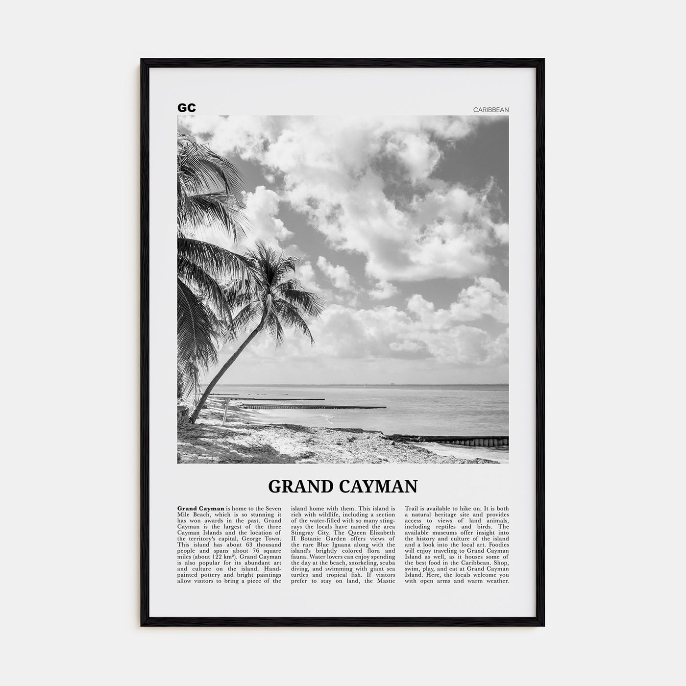 Grand Cayman Travel B&W Poster
