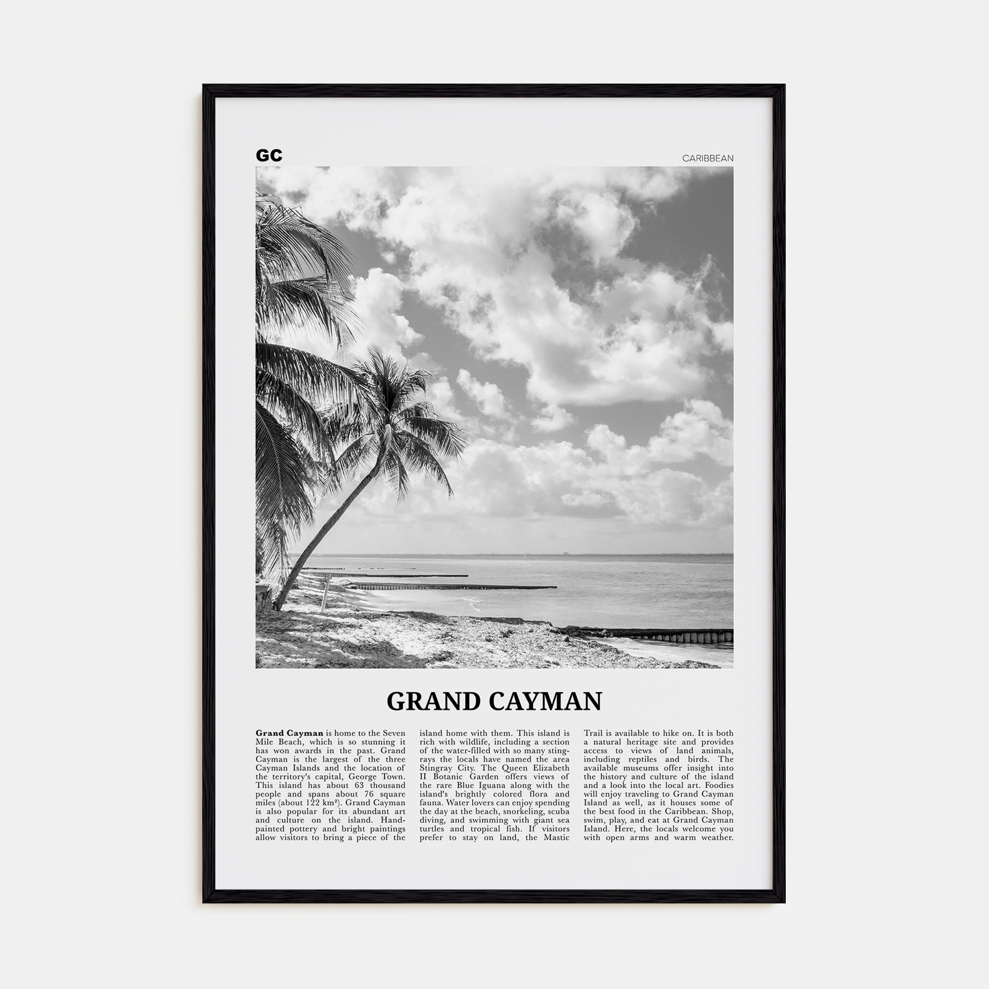 Grand Cayman Travel B&W Poster