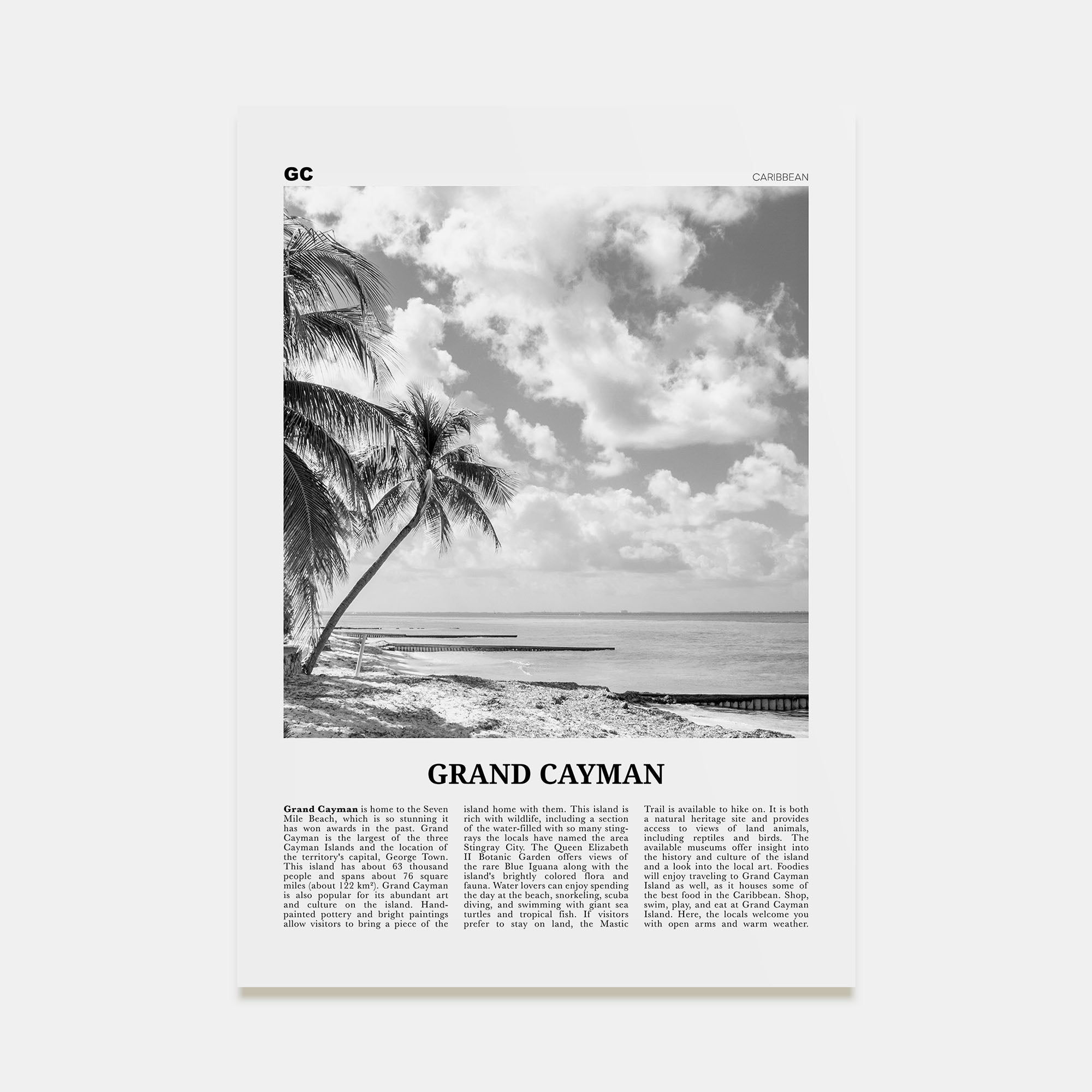 Grand Cayman Travel B&W Poster