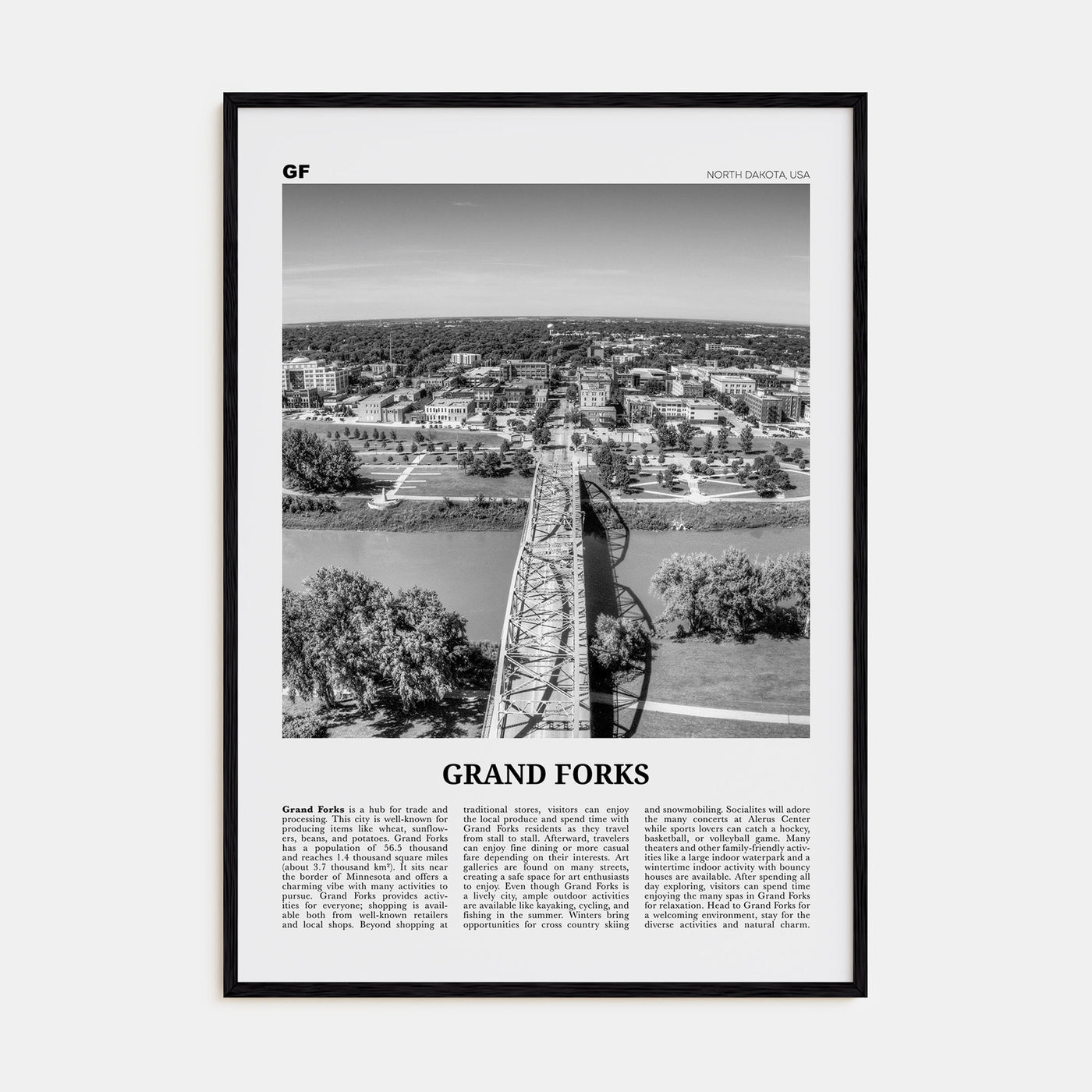 Grand Forks Travel B&W Poster