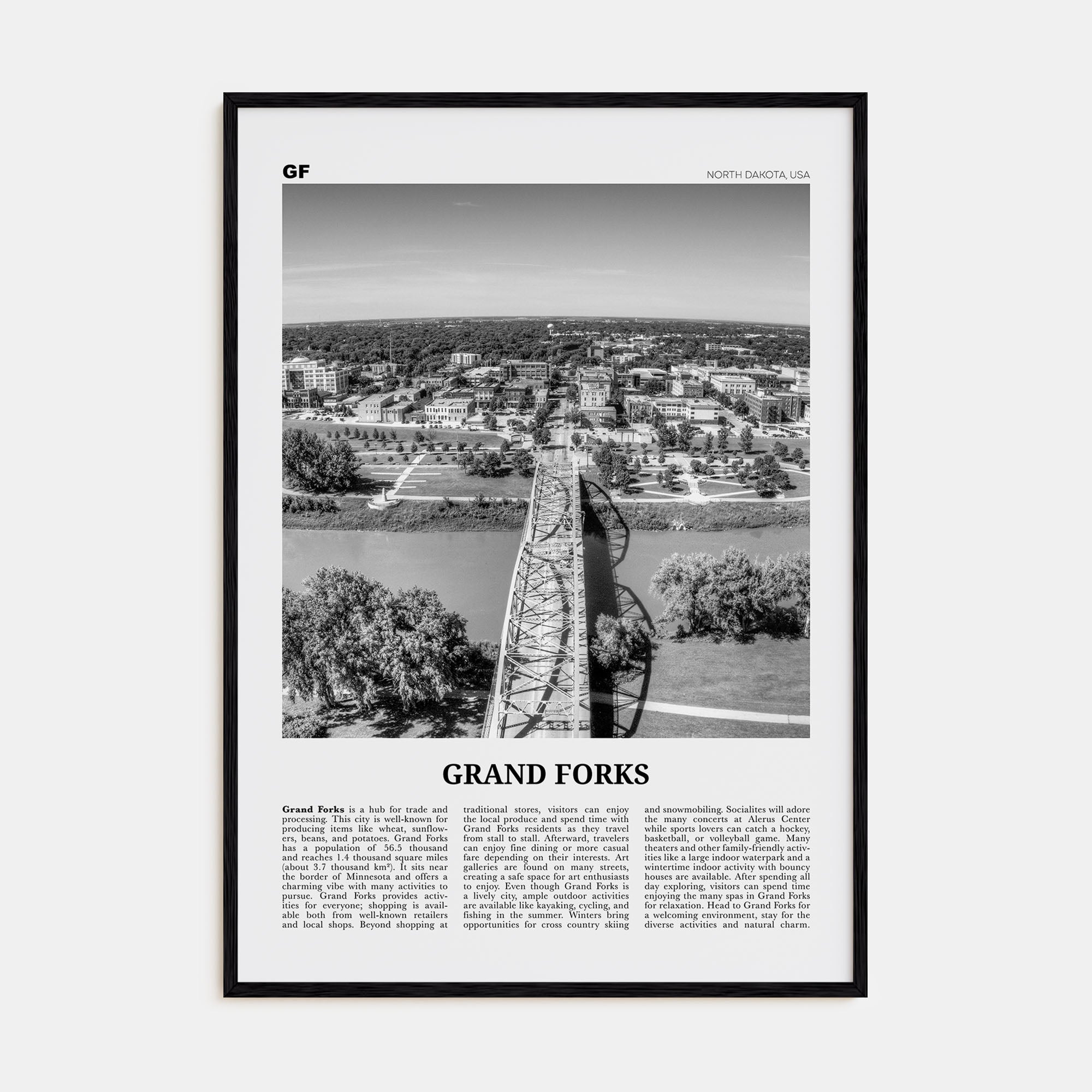 Grand Forks Travel B&W Poster