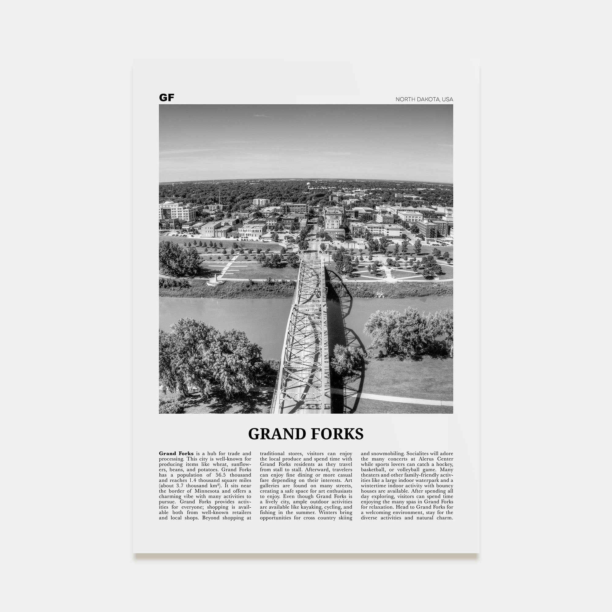 Grand Forks Travel B&W Poster