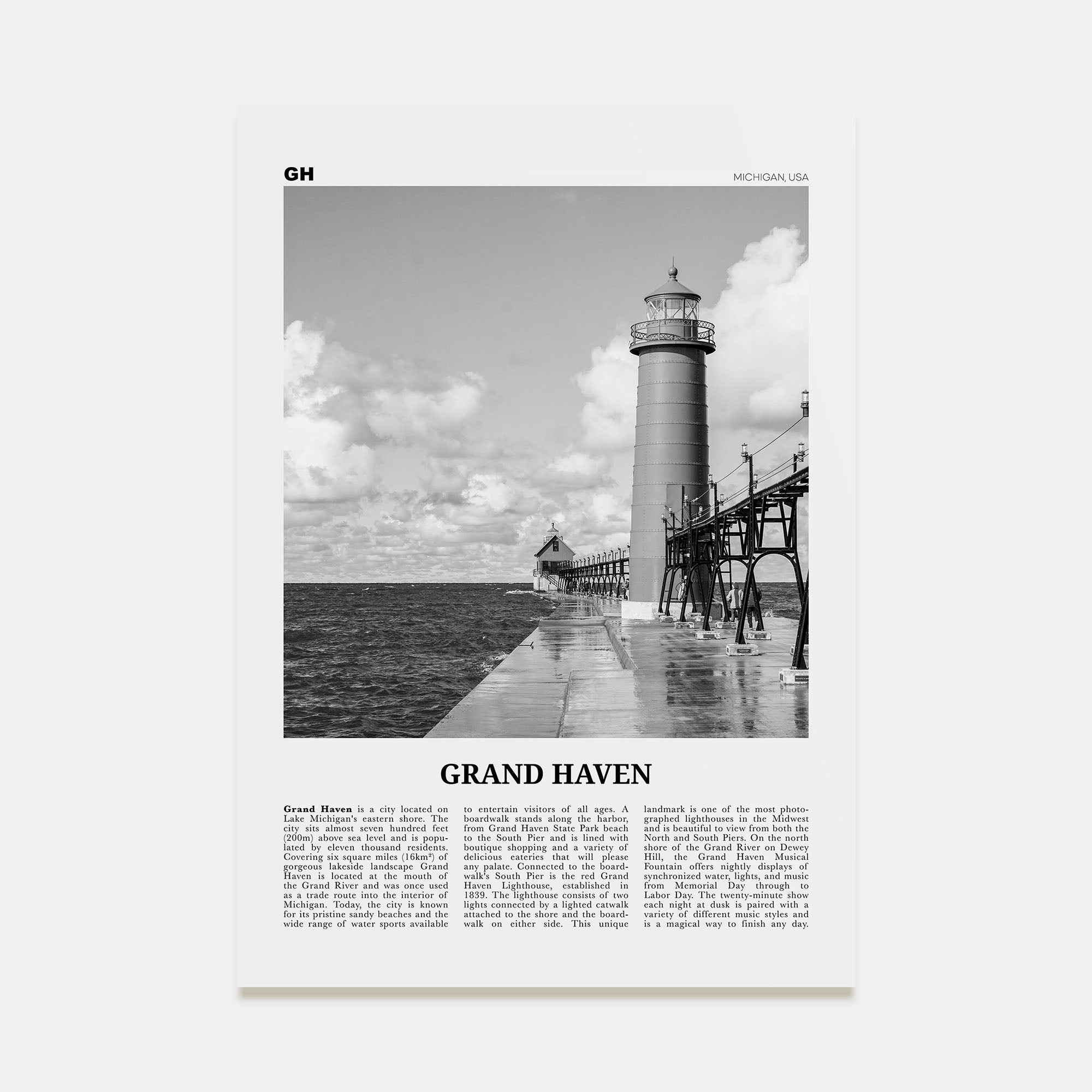 Grand Haven Travel B&W Poster
