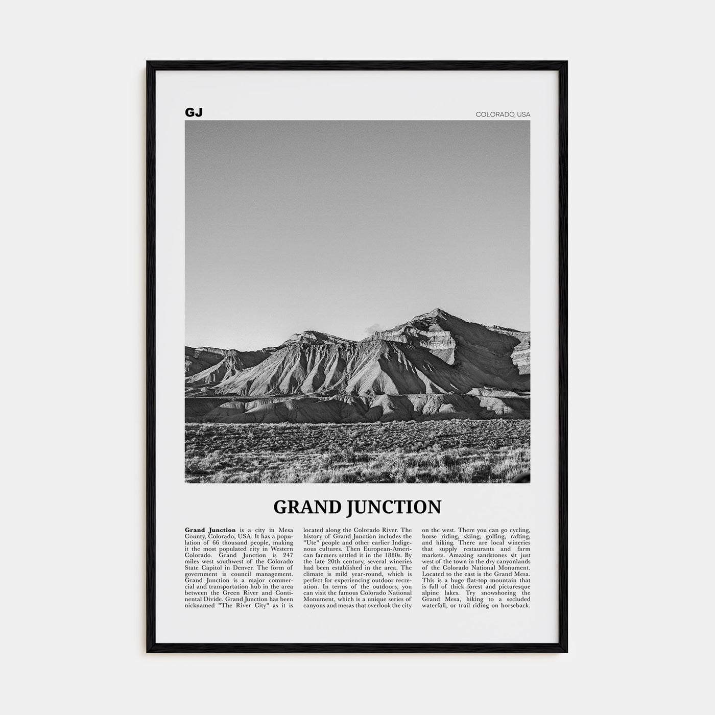 Grand Junction Travel B&W Poster