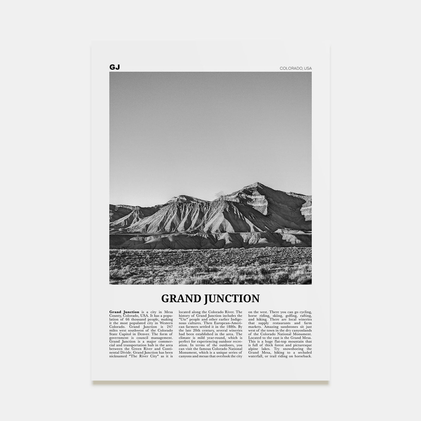 Grand Junction Travel B&W Poster