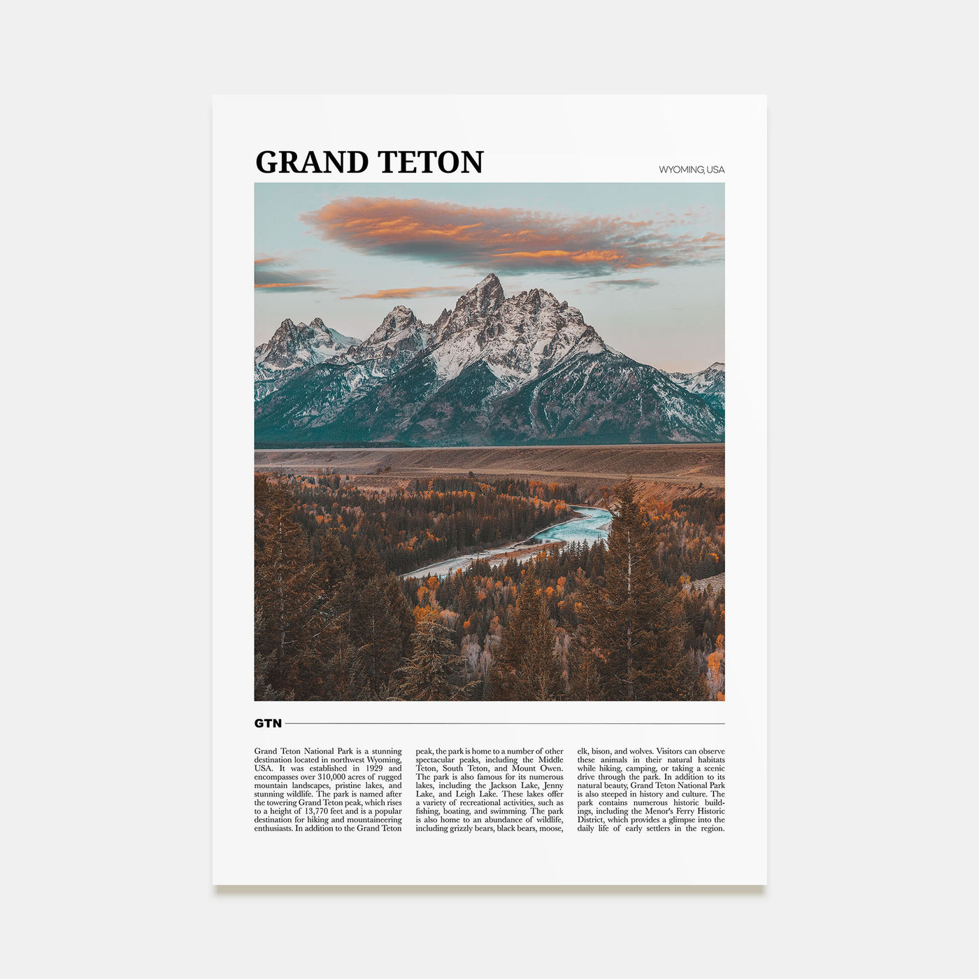 Grand Teton National Park Travel Color Poster