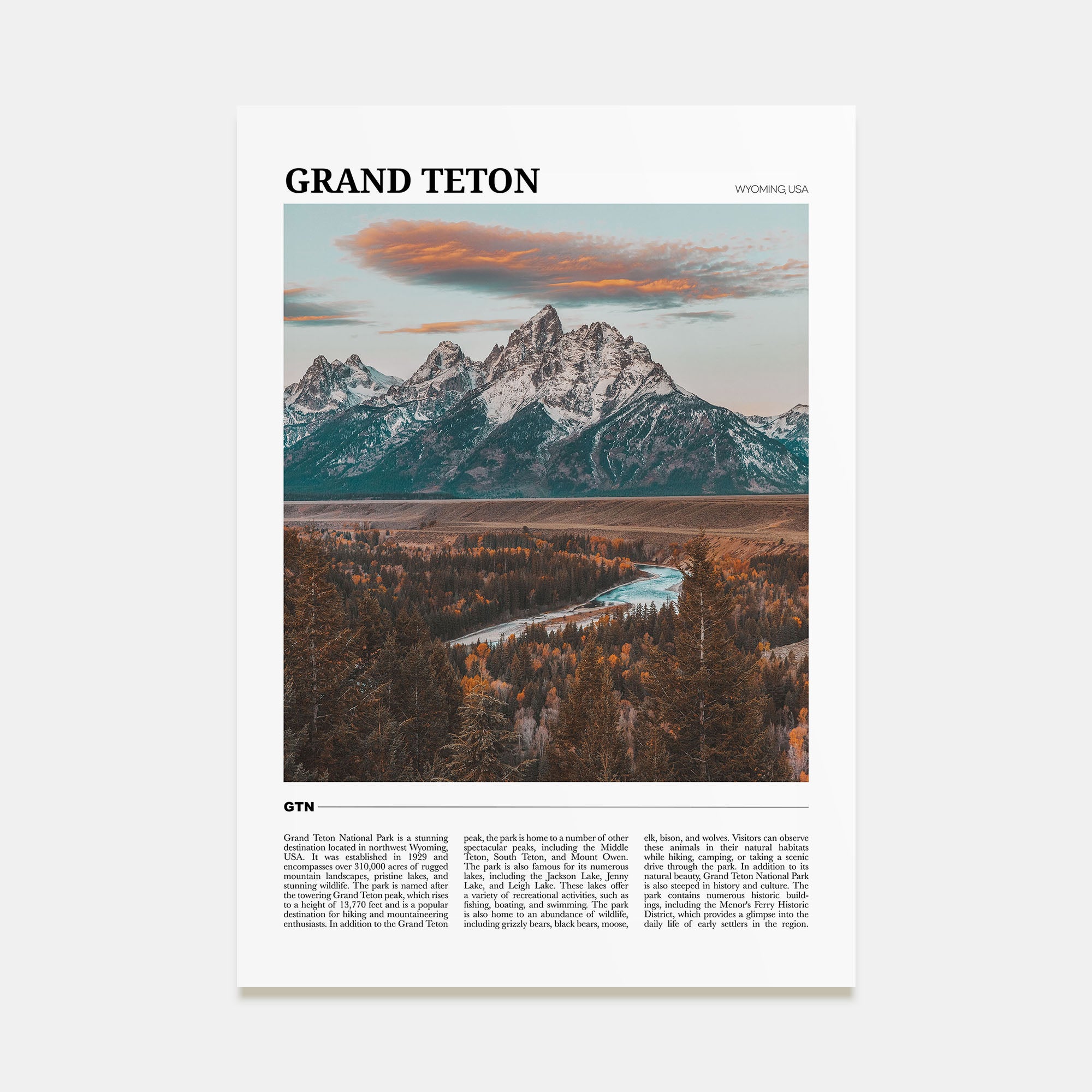 Grand Teton National Park Travel Color Poster