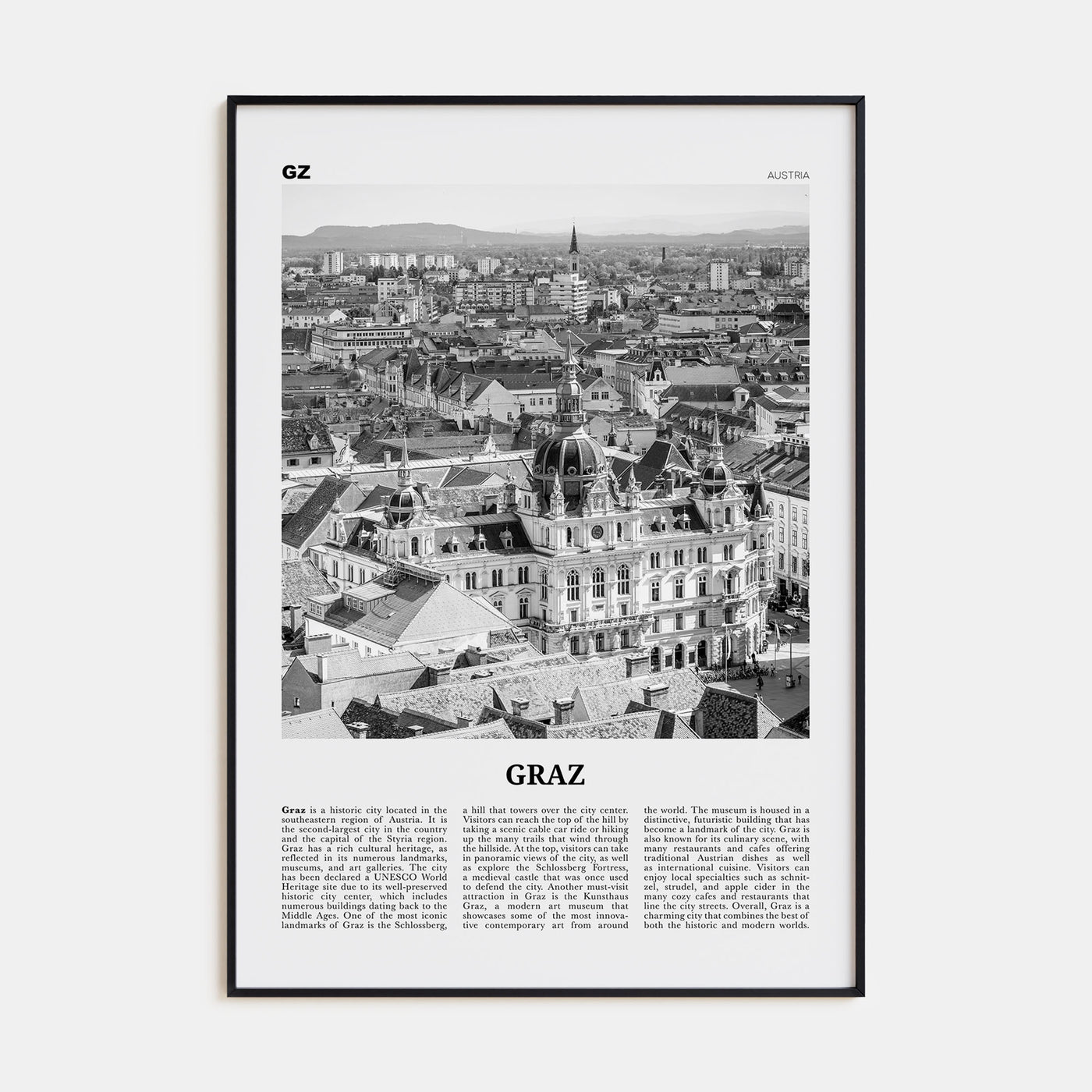 Graz Travel B&W Poster