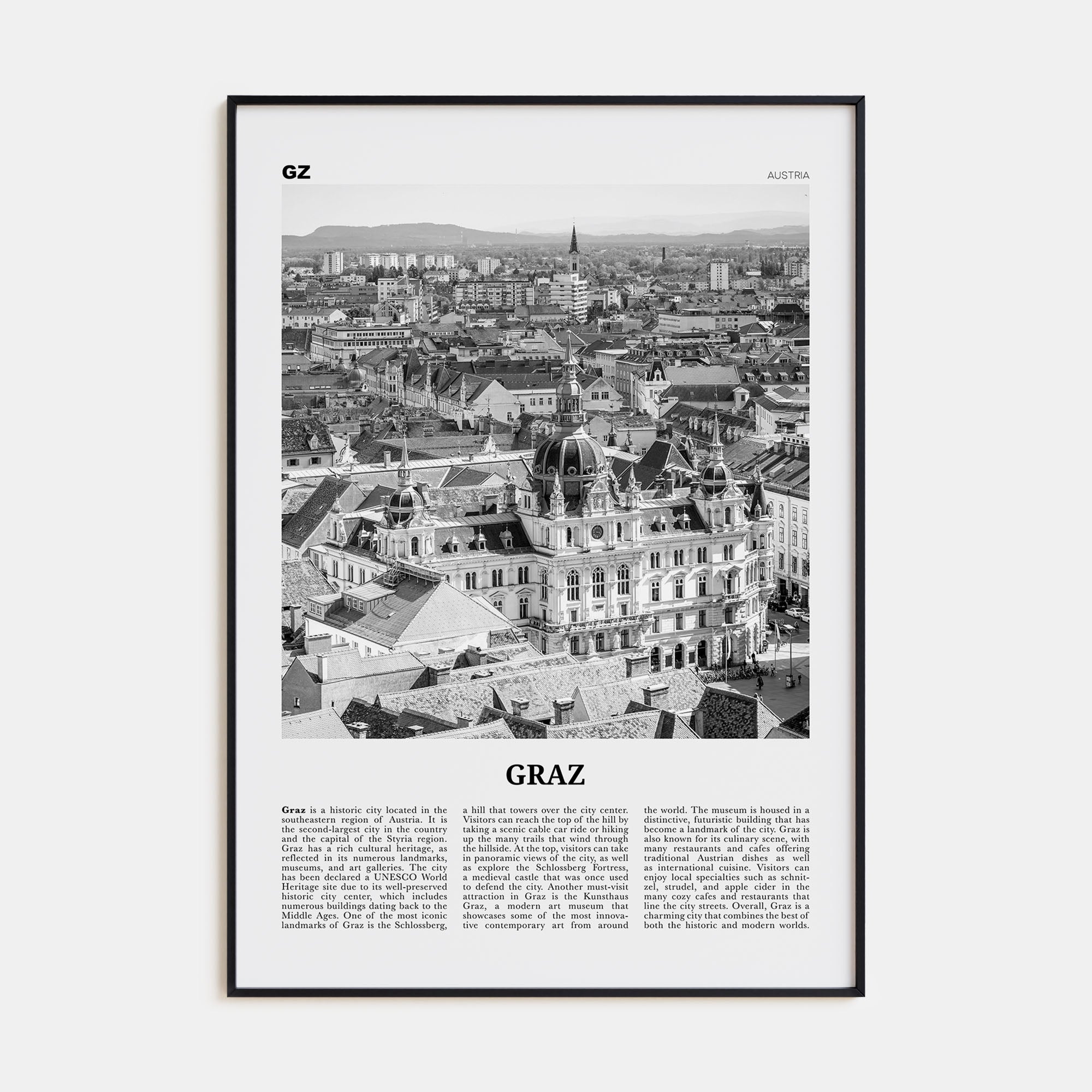 Graz Travel B&W Poster