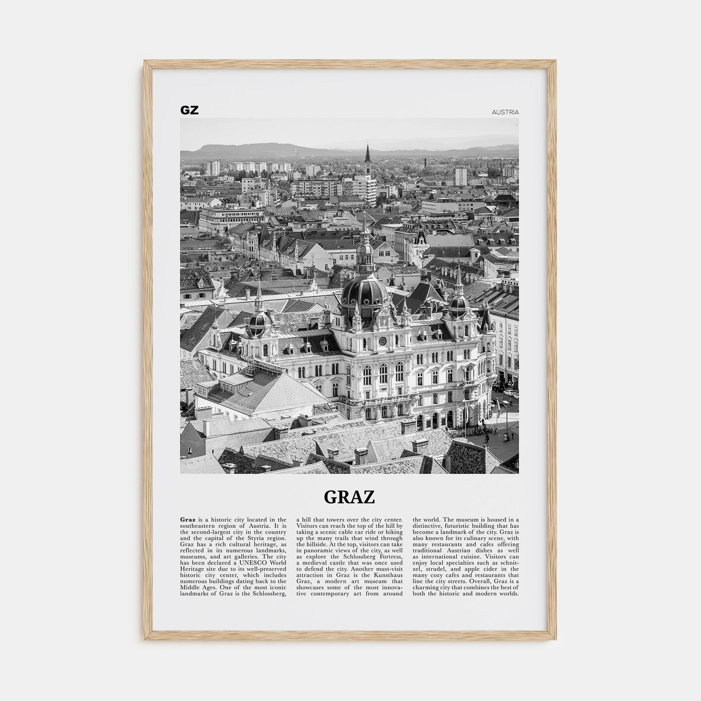 Graz Travel B&W Poster
