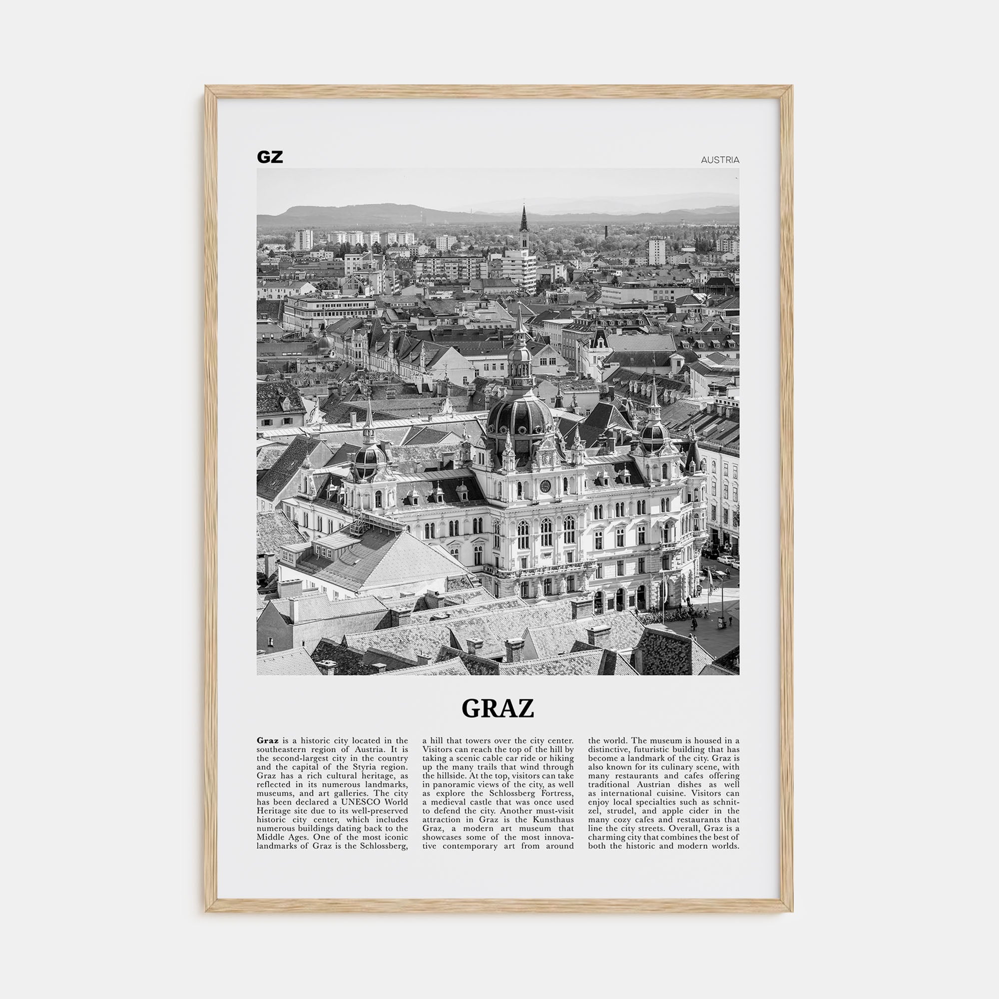 Graz Travel B&W Poster