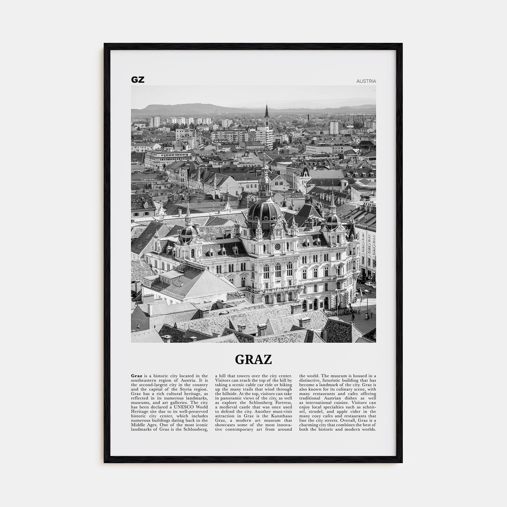 Graz Travel B&W Poster