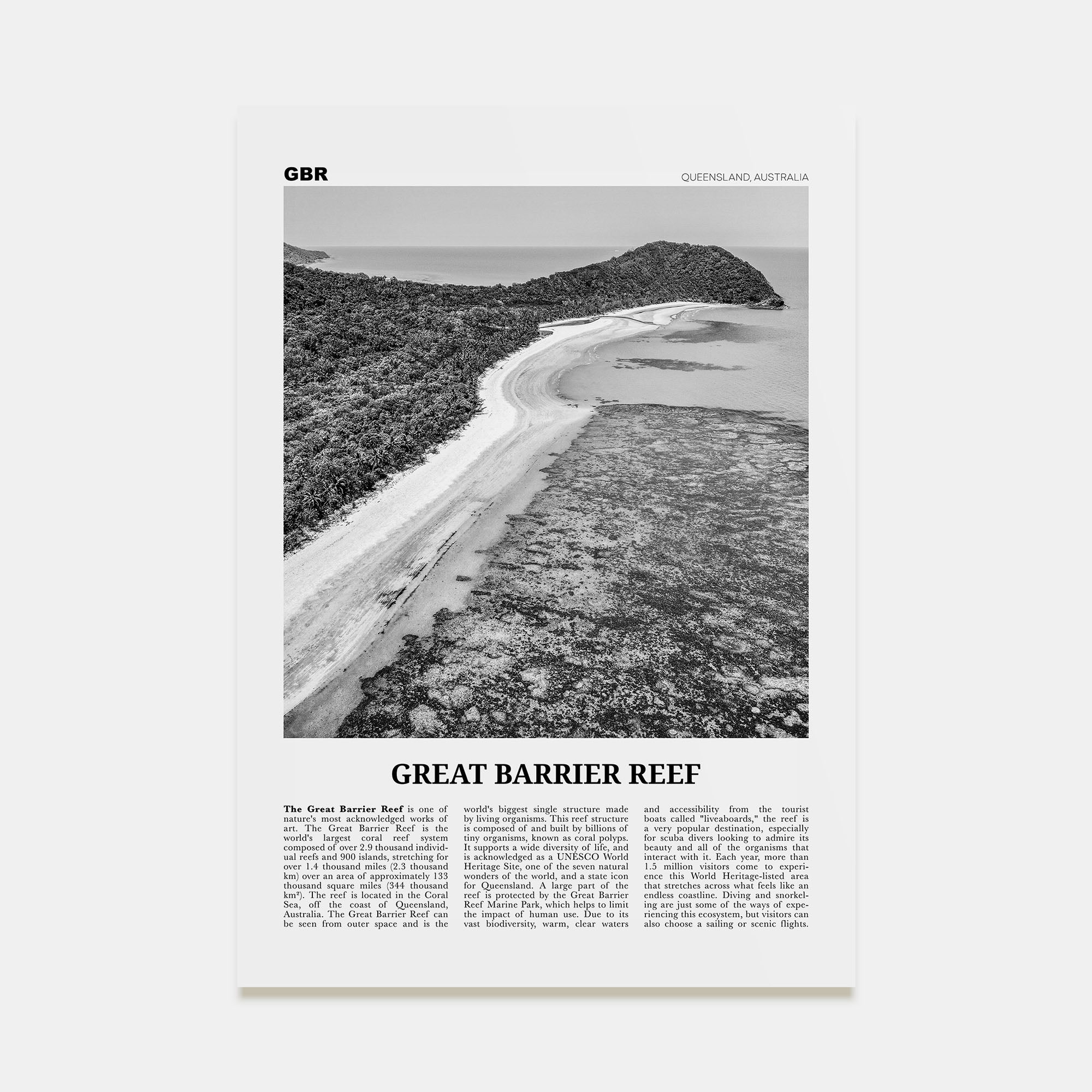 Great Barrier Reef Travel B&W Poster