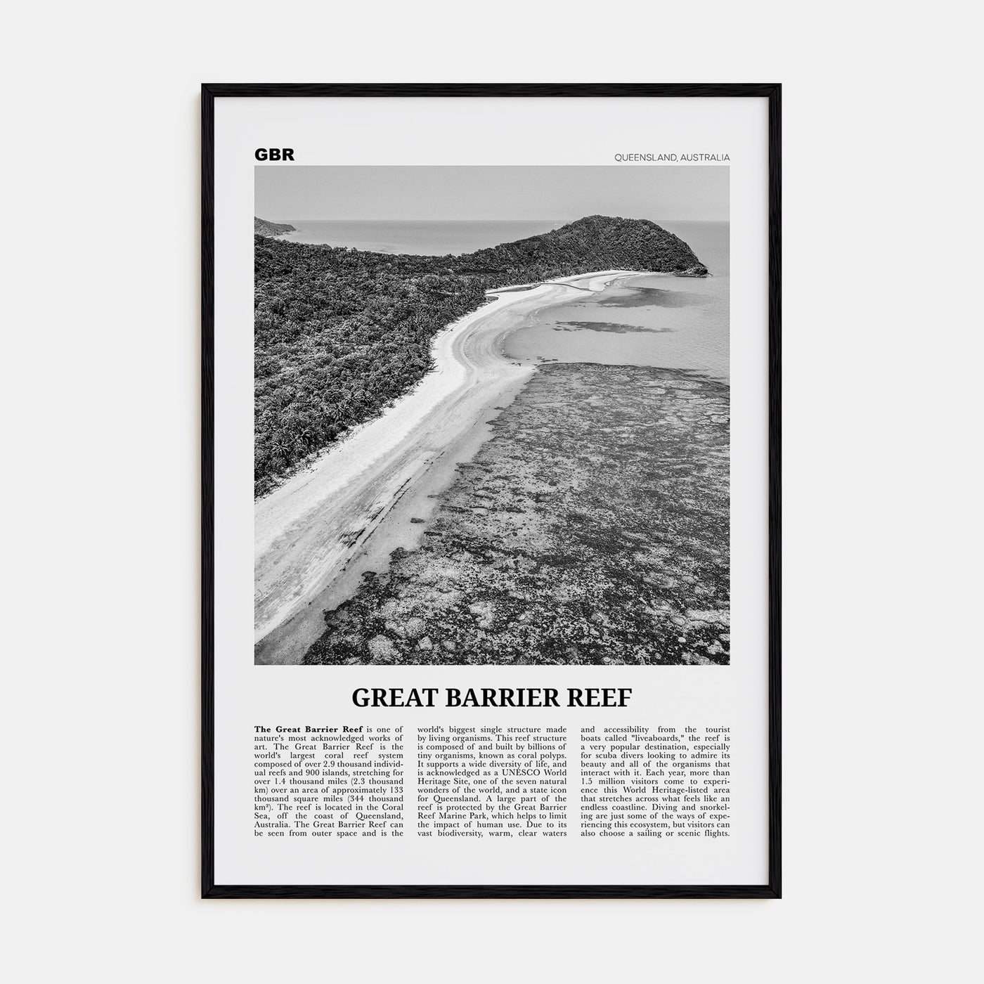 Great Barrier Reef Travel B&W Poster