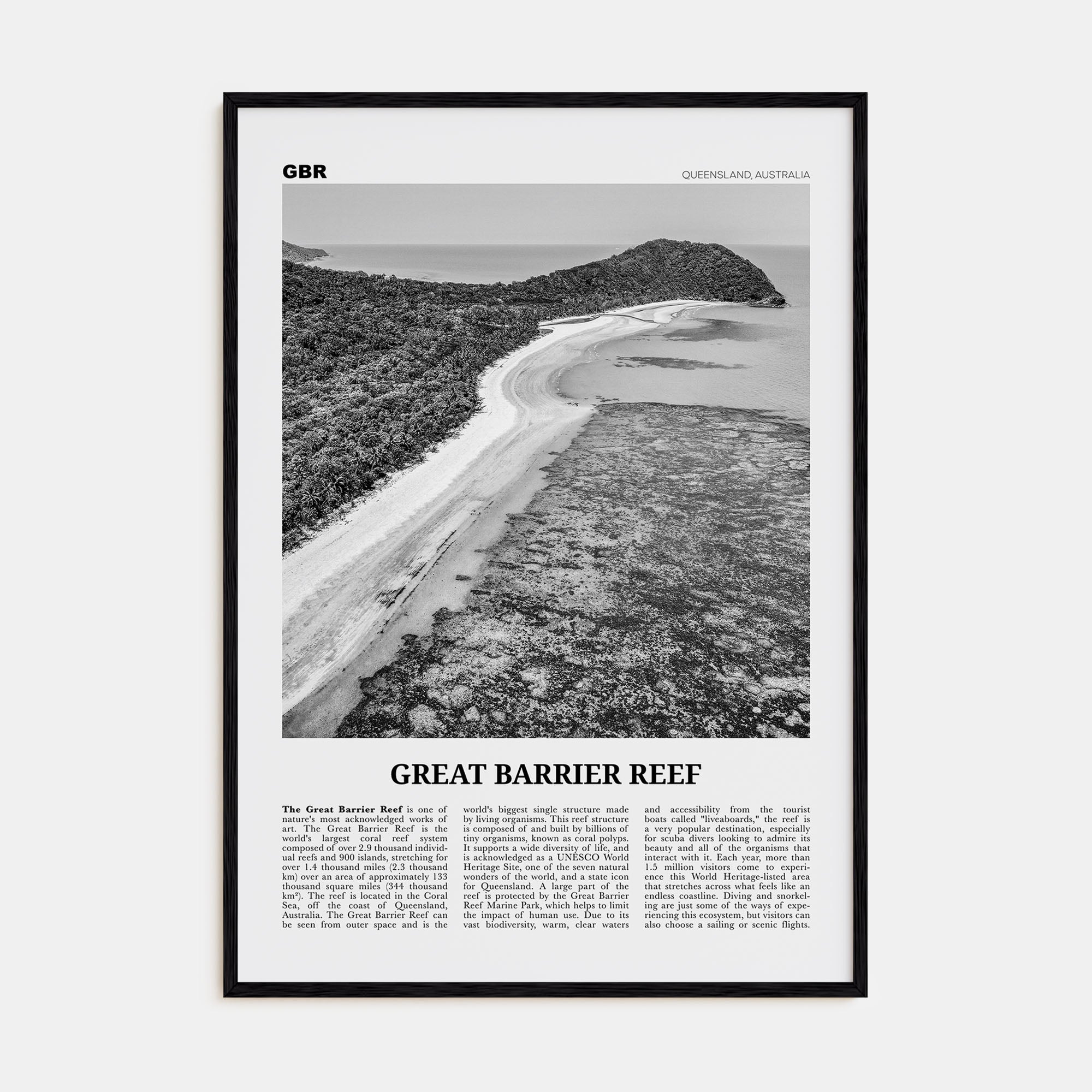 Great Barrier Reef Travel B&W Poster