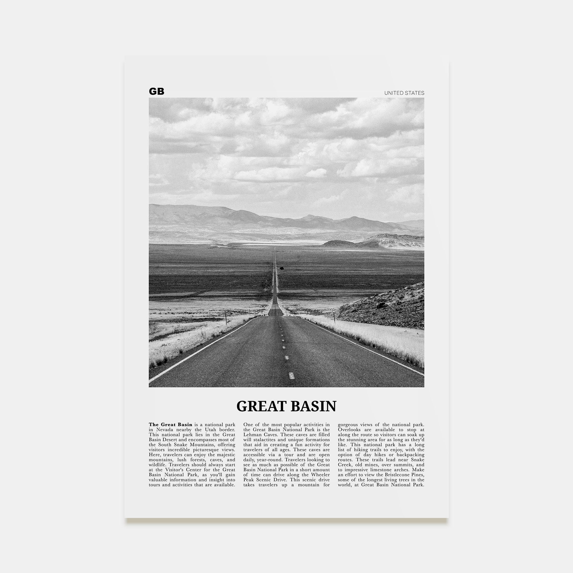 Great Basin Travel B&W Poster