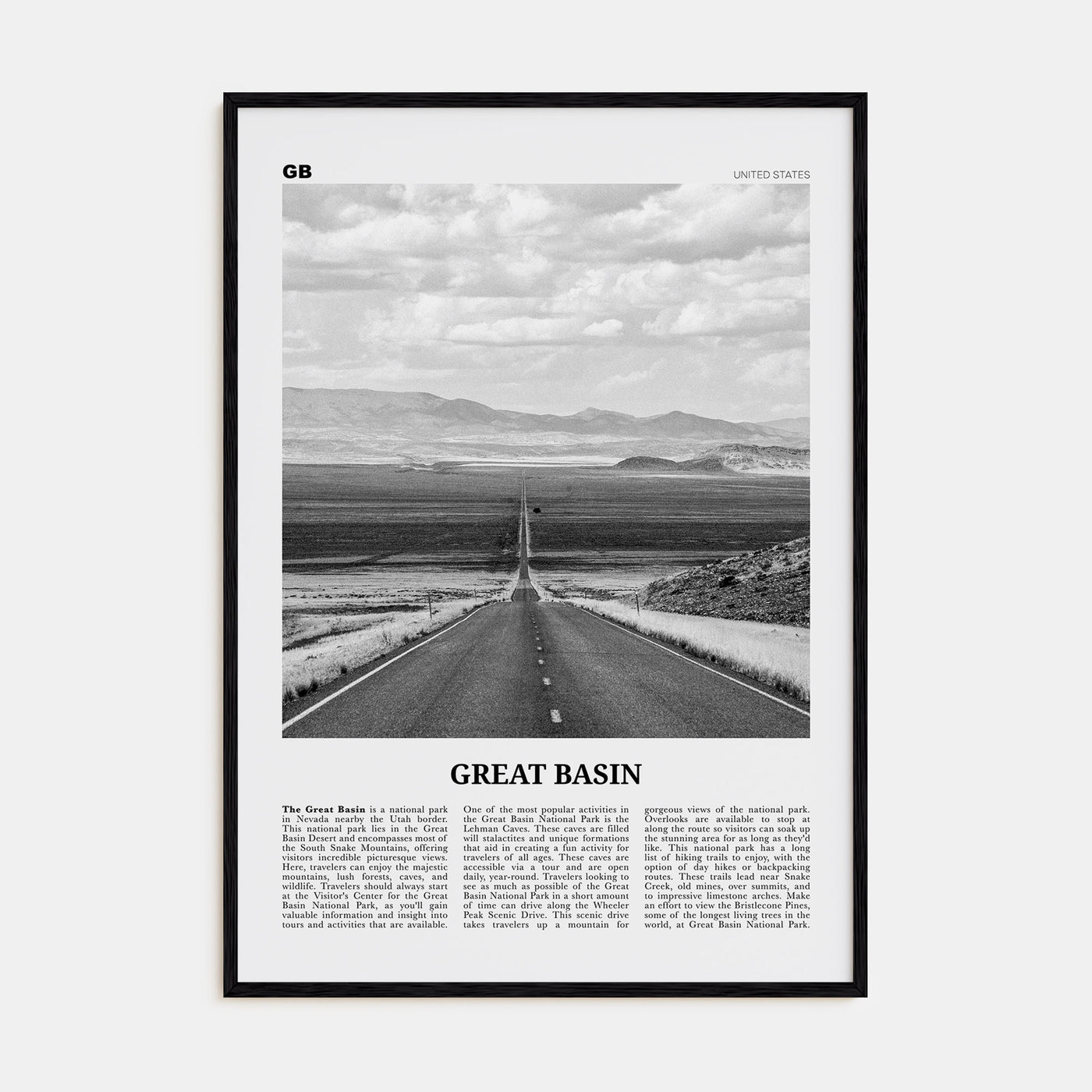 Great Basin Travel B&W Poster