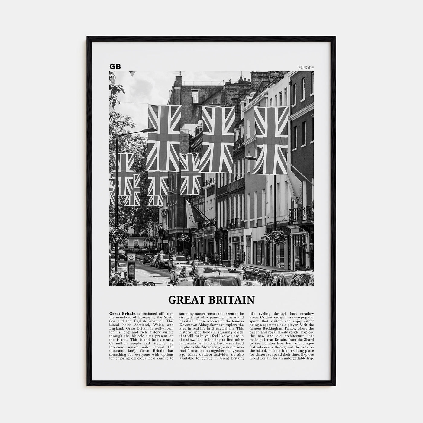 Great Britain Travel B&W Poster