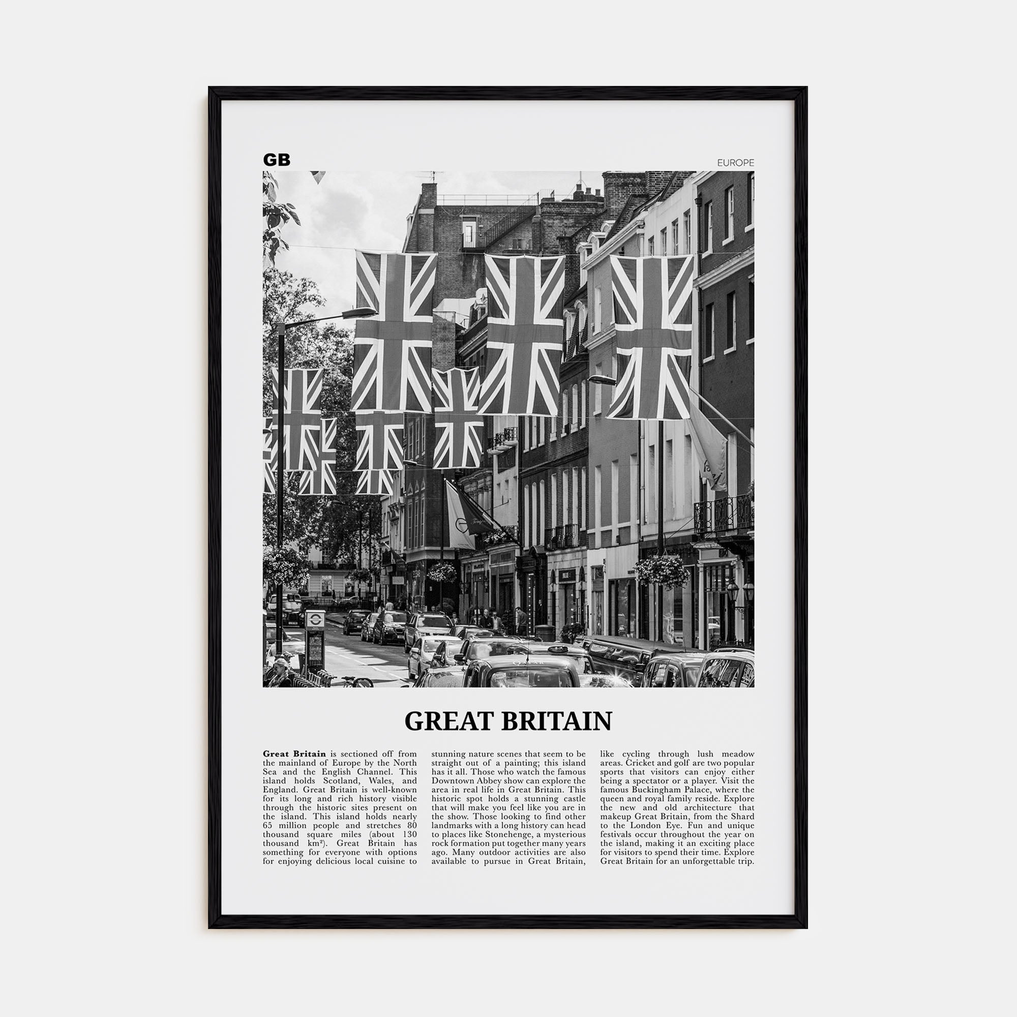 Great Britain Travel B&W Poster