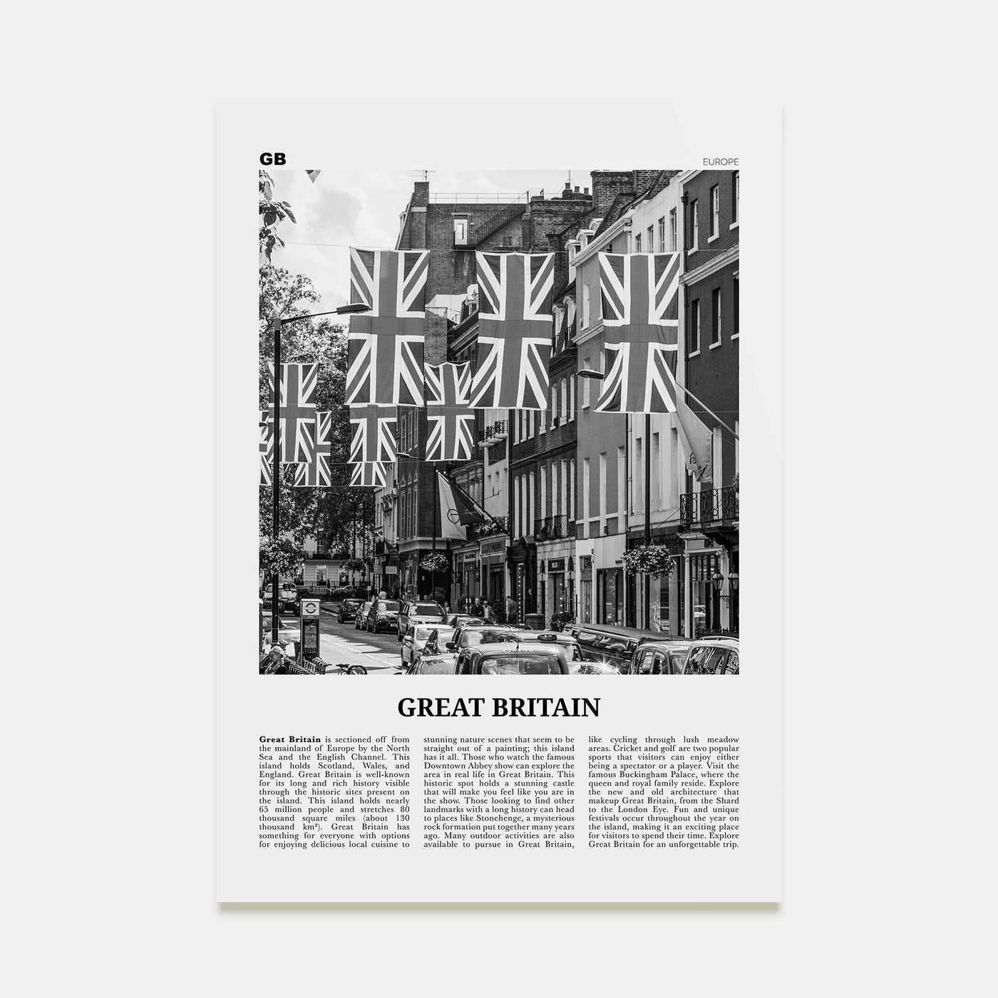 Great Britain Travel B&W Poster