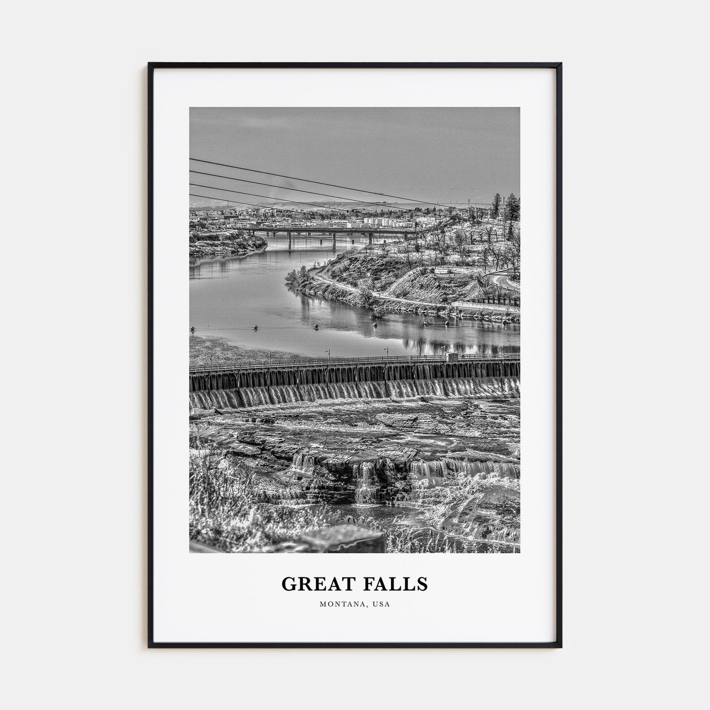 Great Falls, Montana Portrait B&W Poster