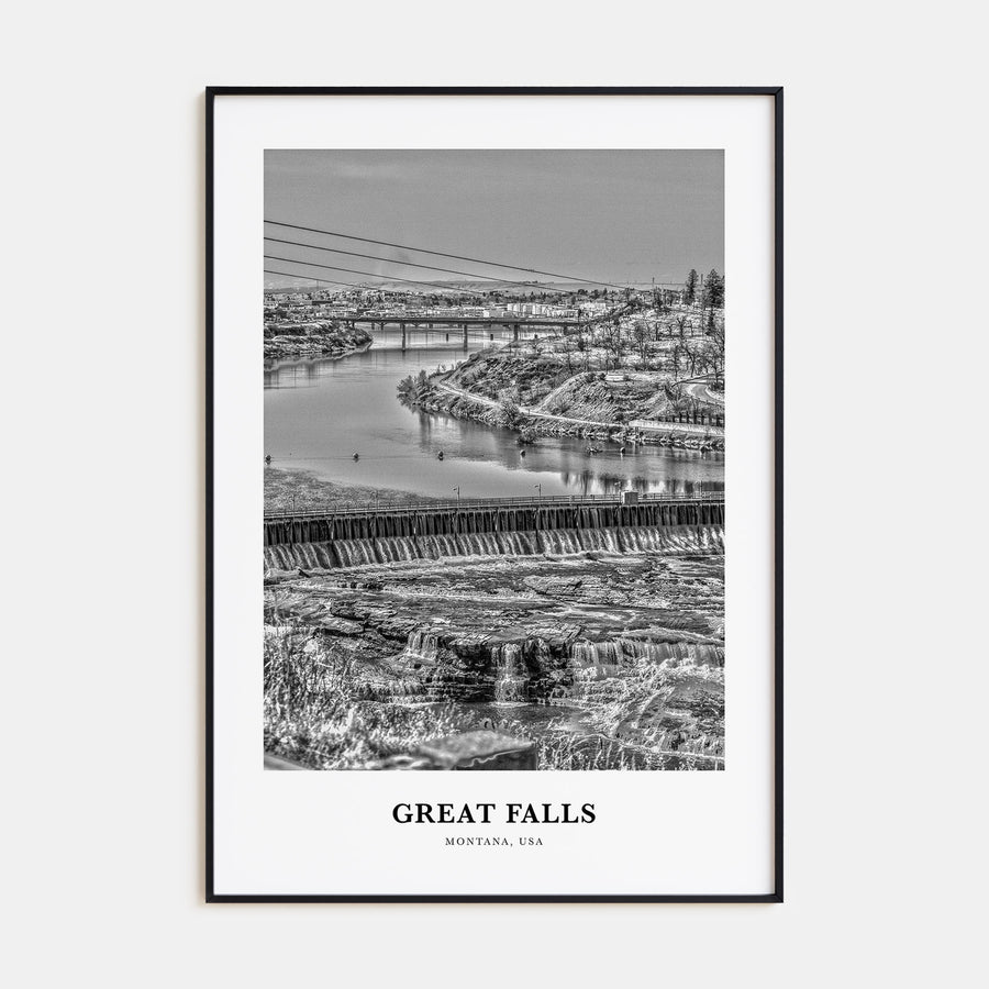 Great Falls, Montana Portrait B&W Poster