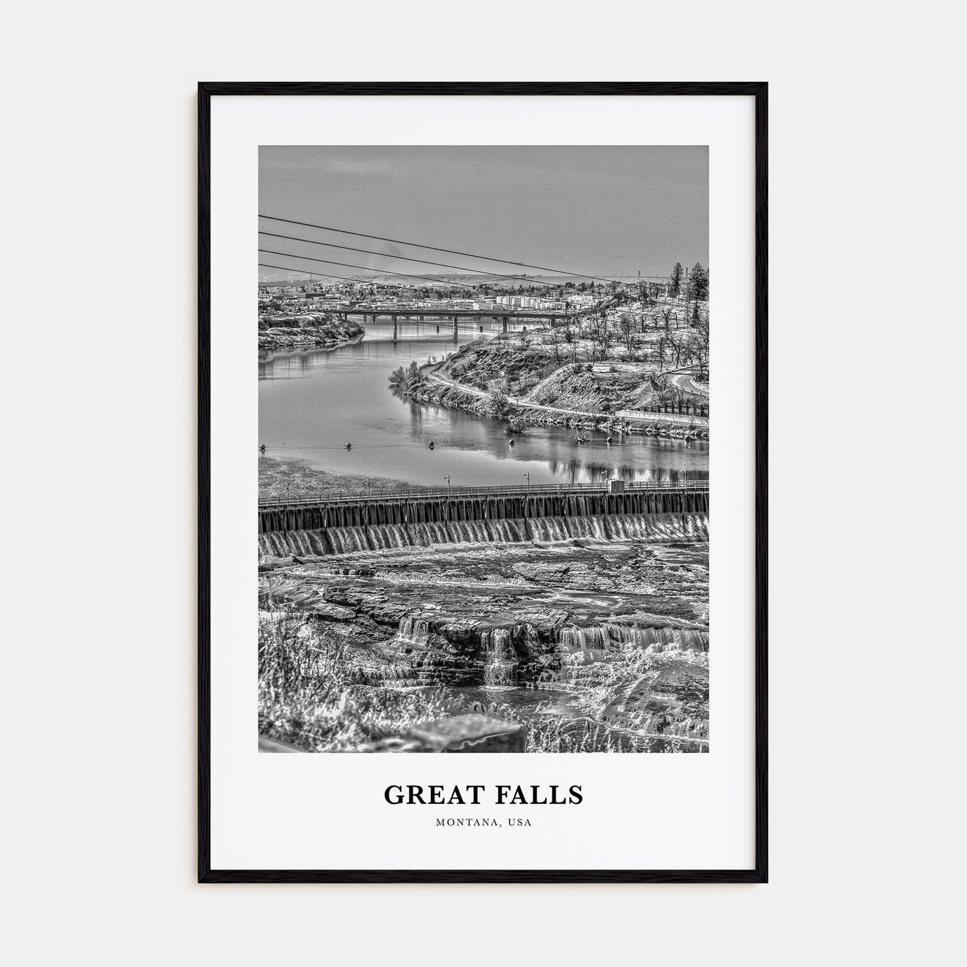 Great Falls, Montana Portrait B&W Poster