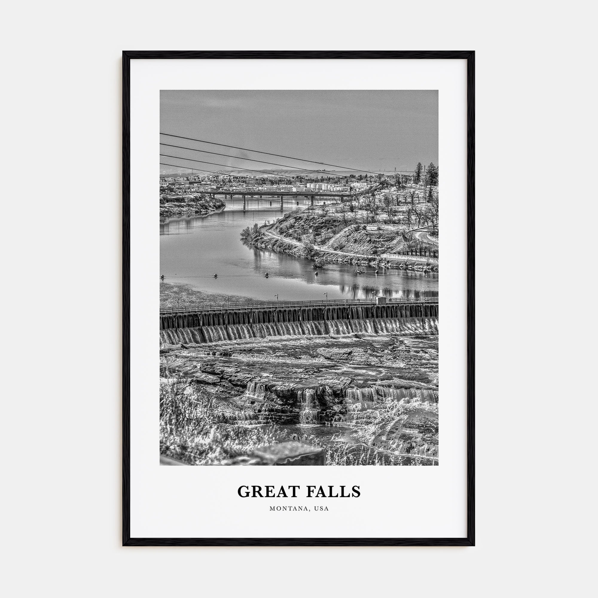 Great Falls, Montana Portrait B&W Poster