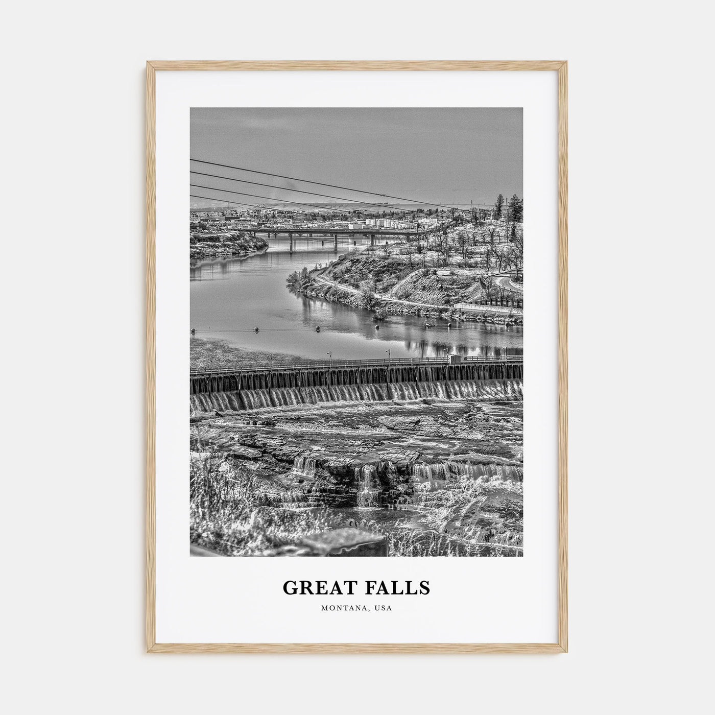 Great Falls, Montana Portrait B&W Poster