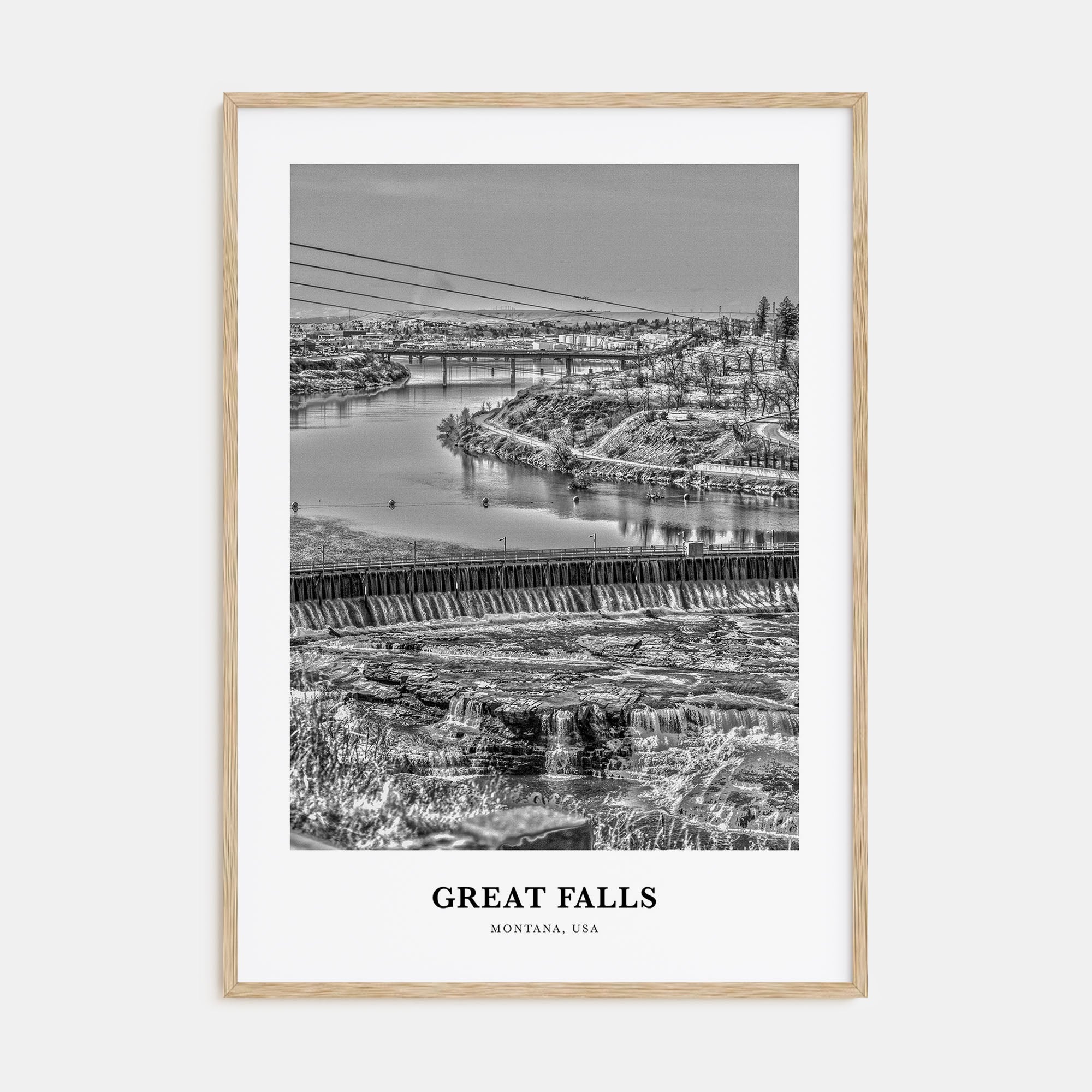 Great Falls, Montana Portrait B&W Poster