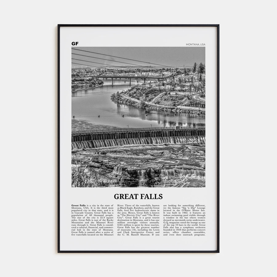 Great Falls, Montana Travel B&W Poster